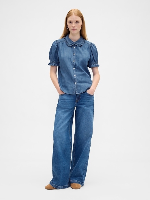Image number 3 showing, Relaxed Denim Puff Sleeve Top
