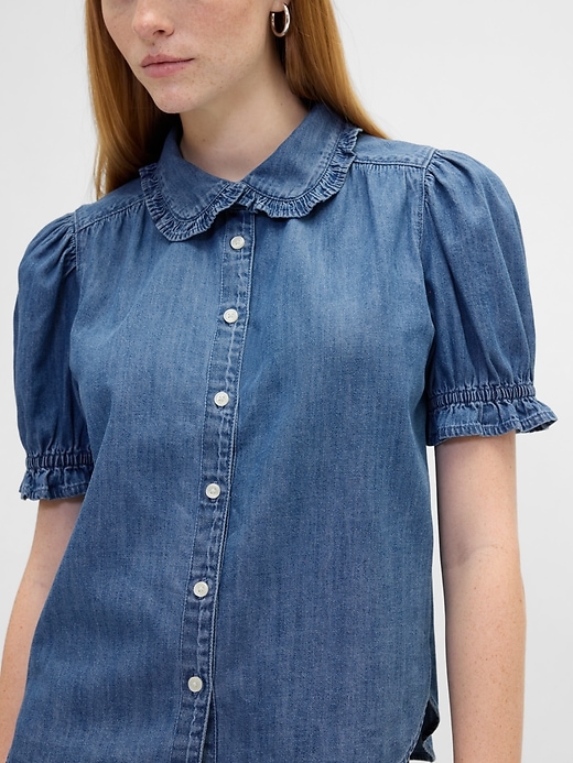 Image number 4 showing, Relaxed Denim Puff Sleeve Top