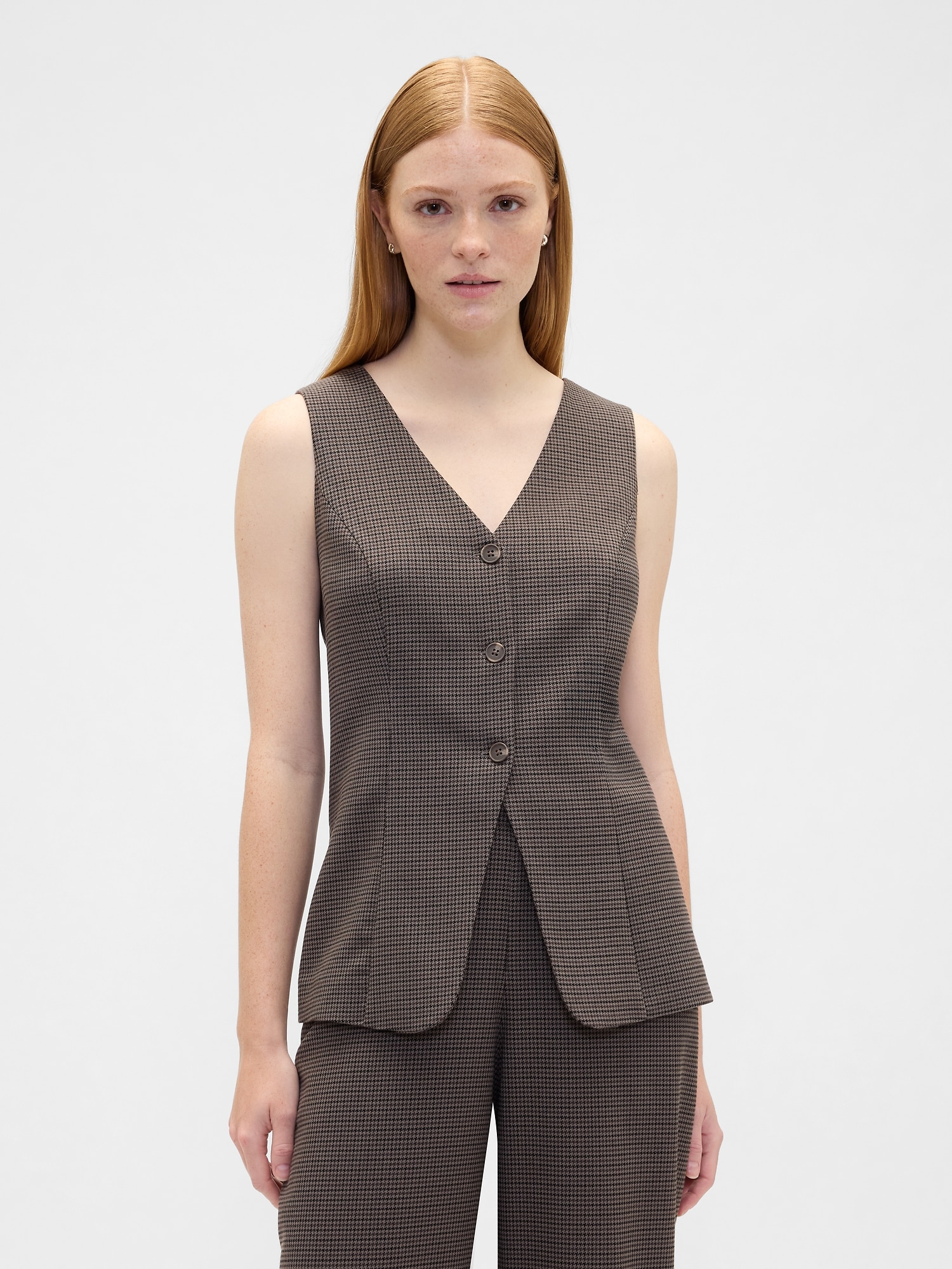 Recycled Longline Vest - Brown Check