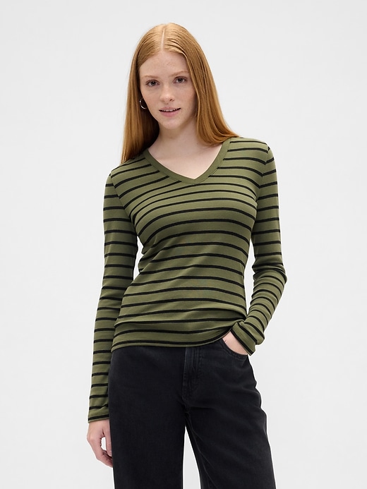 Image number 1 showing, Stripe V-Neck T-Shirt