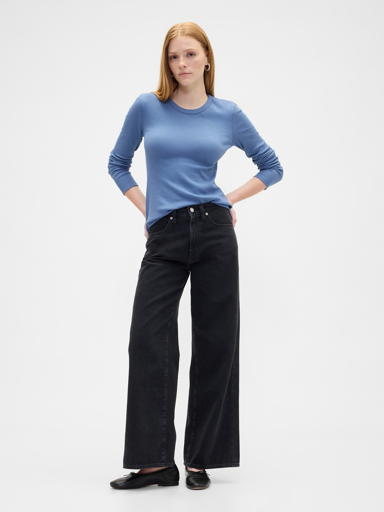 Gap Factory Waffle-knit Crewneck T-shirt In Blue