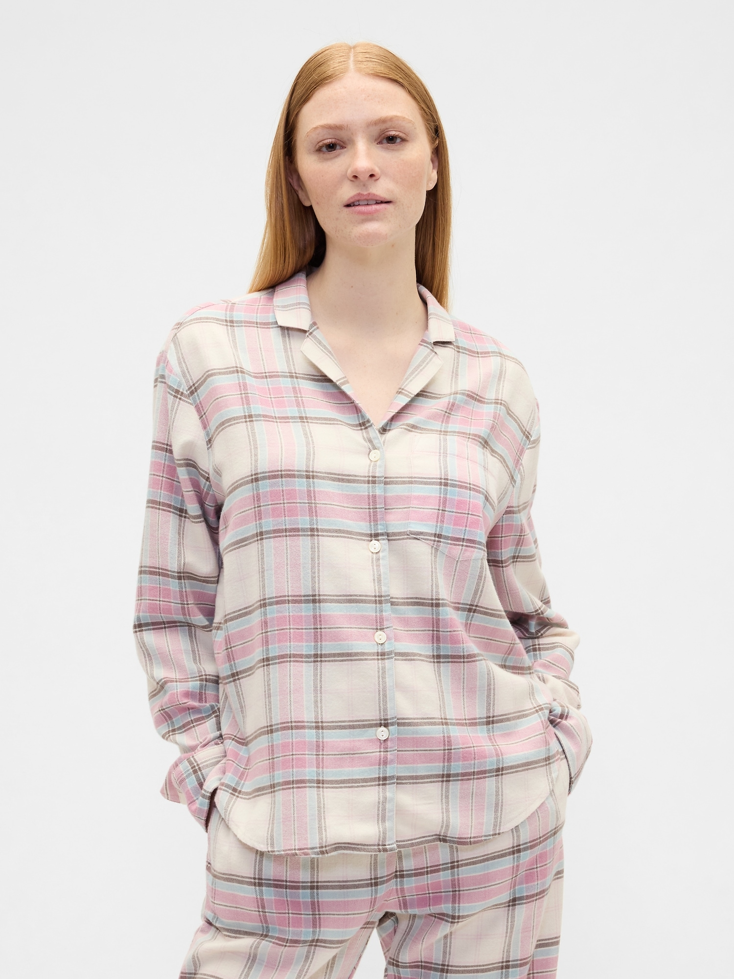 Relaxed Flannel Sleep Shirt - Blue Pink Plaid