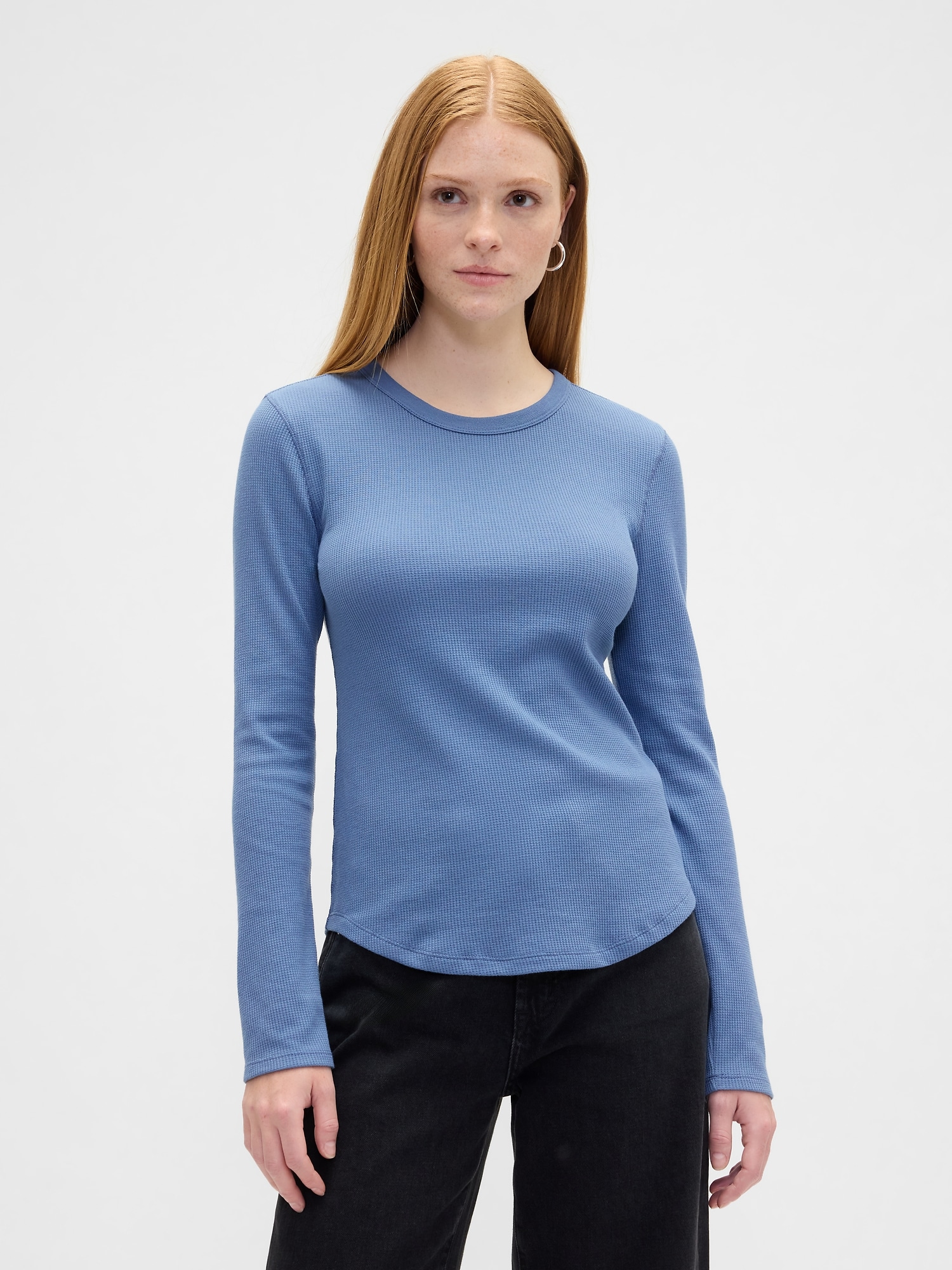 Waffle-Knit Crewneck T-Shirt - Soft Cornflower Blue