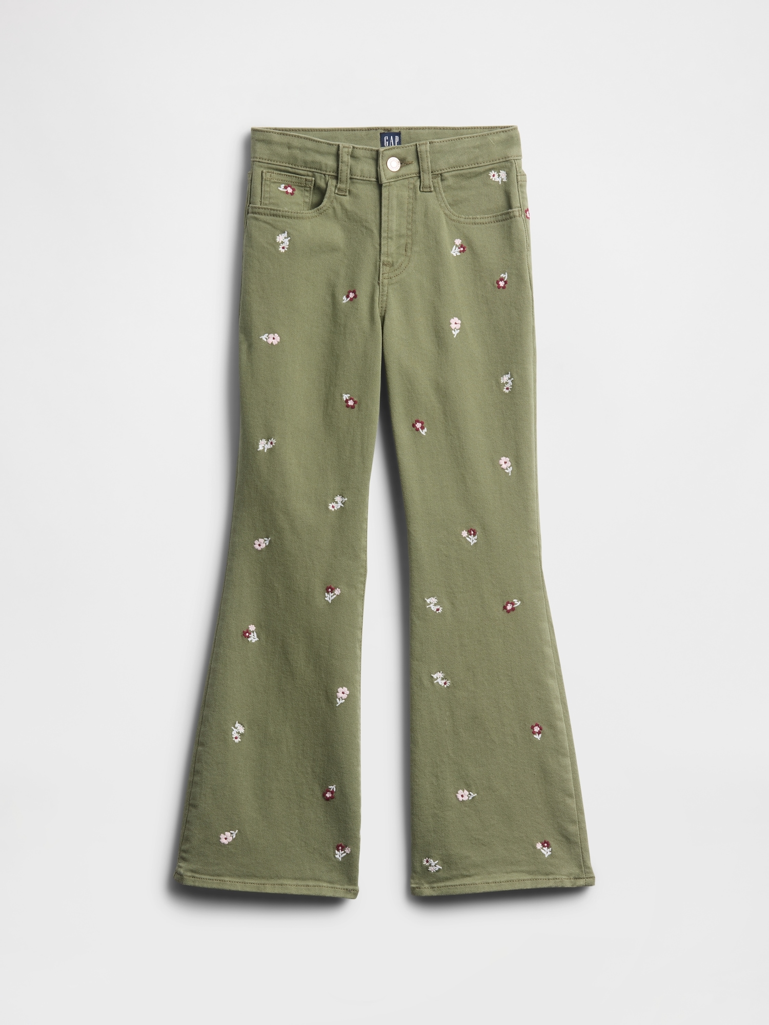 Kids High Rise Embroidered '70s Flare Jeans - Walden Green