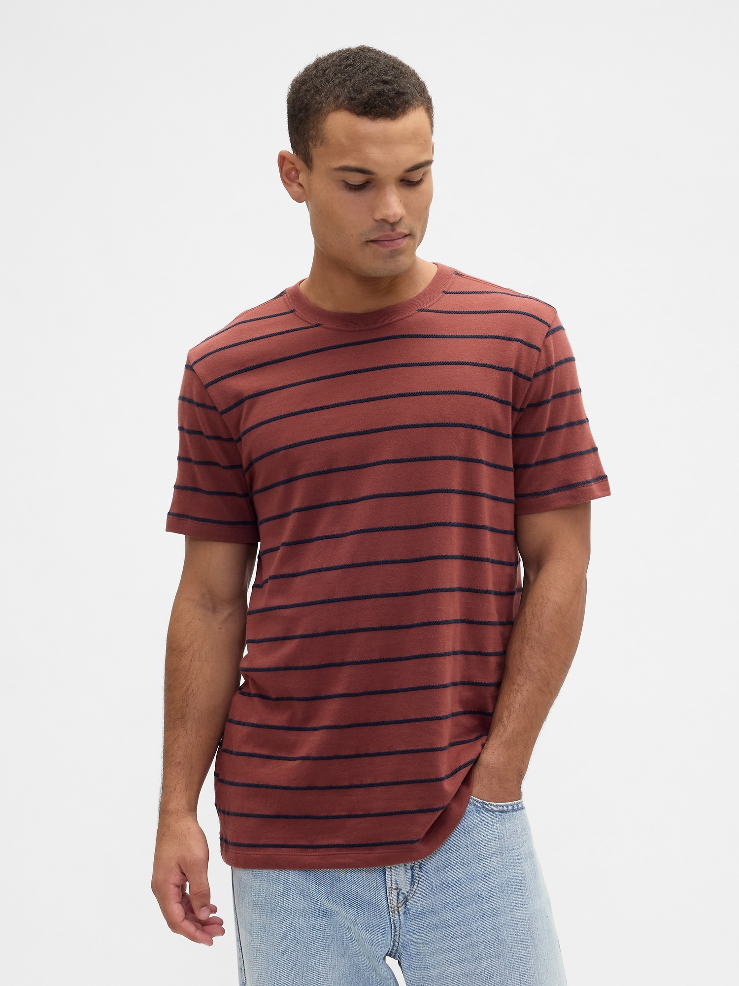 Everyday Soft Stripe Crewneck T-Shirt - Burnt Brown Russet