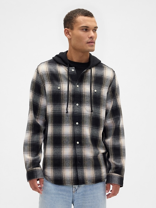Image number 1 showing, Hooded Flannel Shirt in Standard Fit