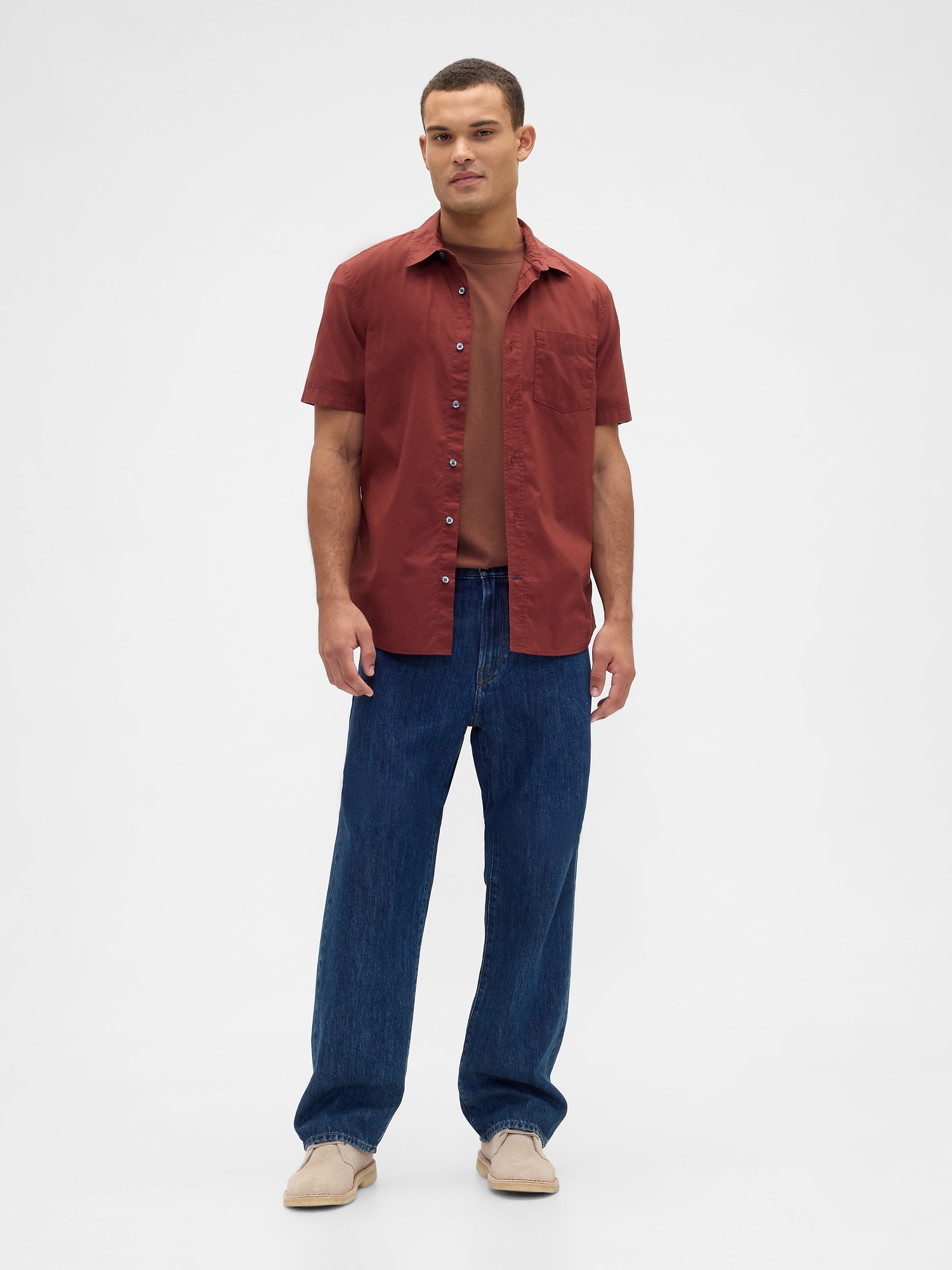 Gap Factory Stretch Poplin Shirt In Standard Fit In Pink