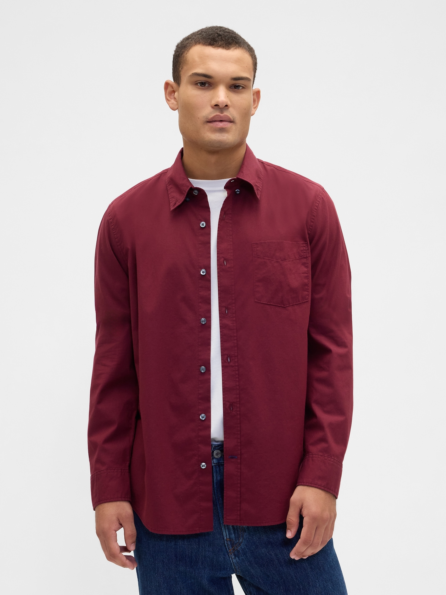 Stretch Poplin Shirt in Standard Fit - Tuscan Red