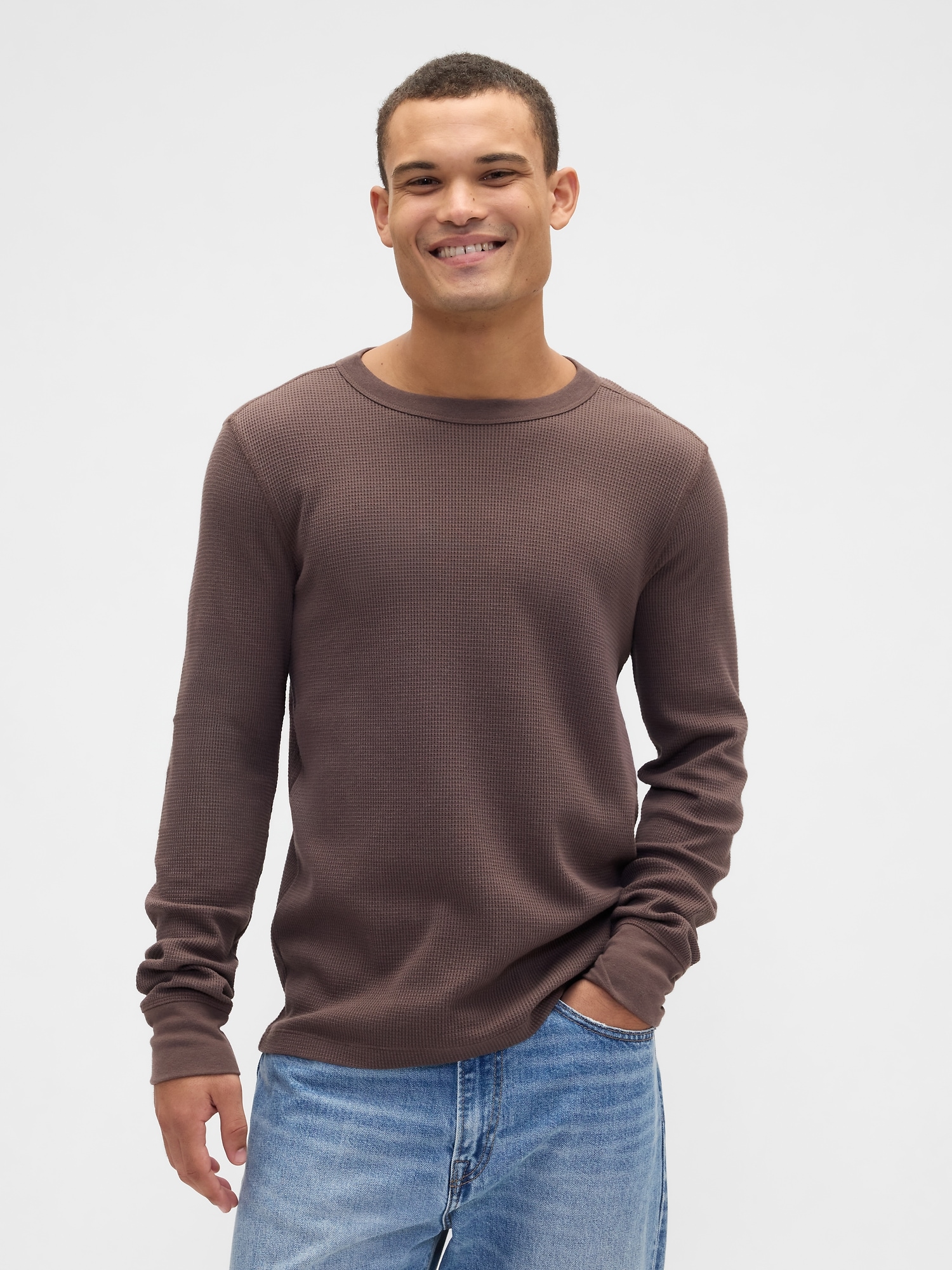 Waffle-Knit Crewneck T-Shirt - New Brown