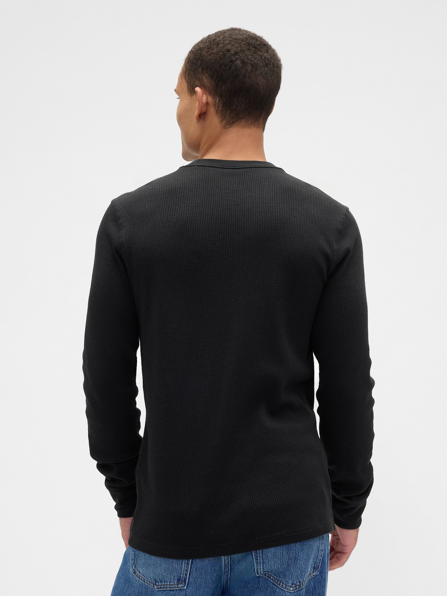 Gap Factory Waffle-knit Crewneck T-shirt In Black