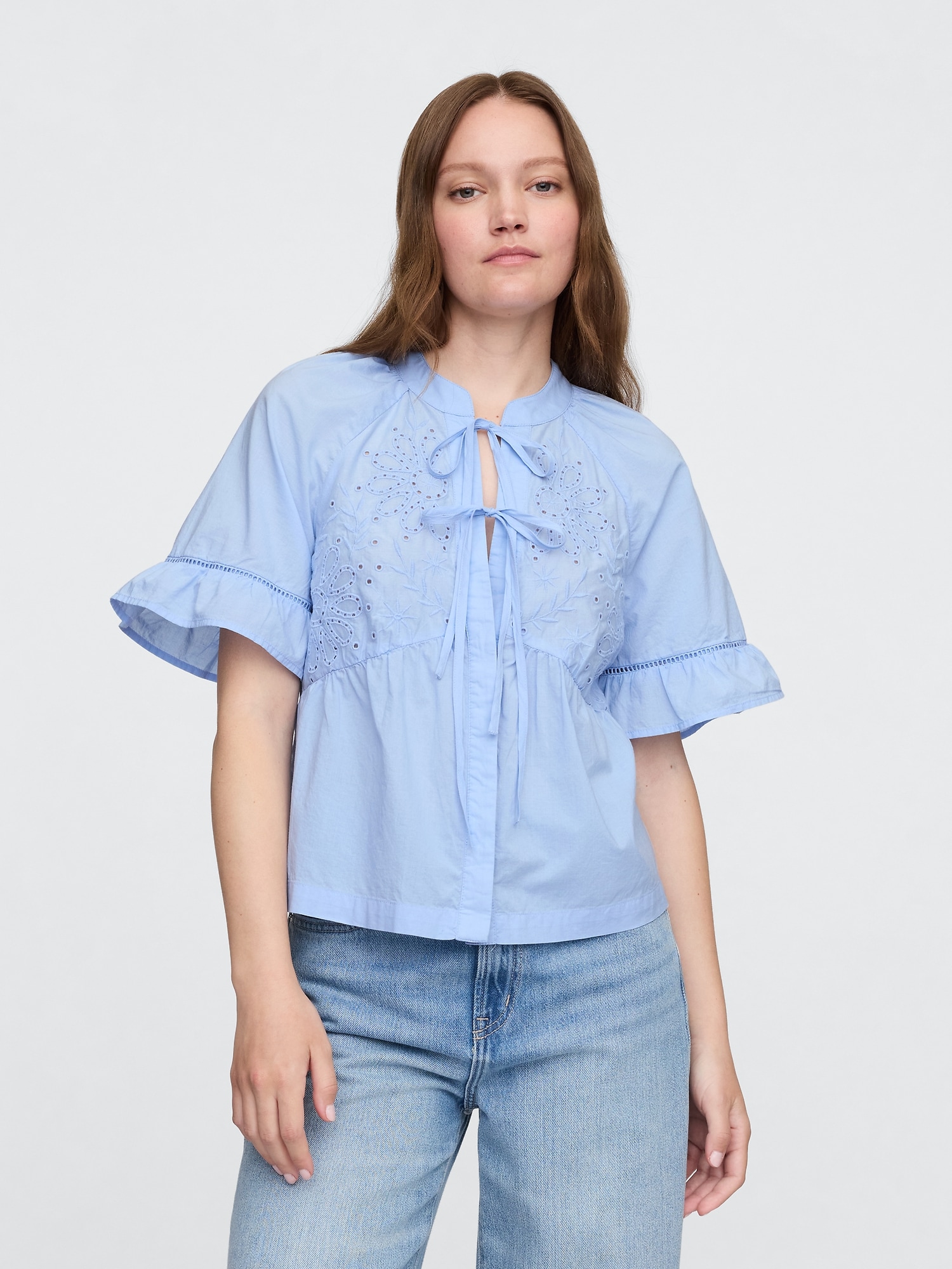 Splitneck Tie-Front Top - Blue