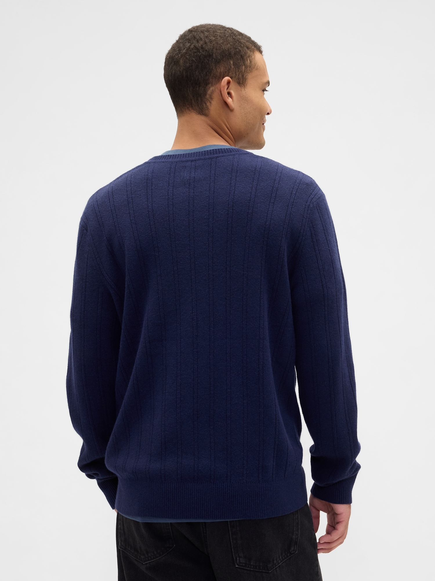 Gap Factory Cashsoft Ribbed Crewneck Sweater In Blue
