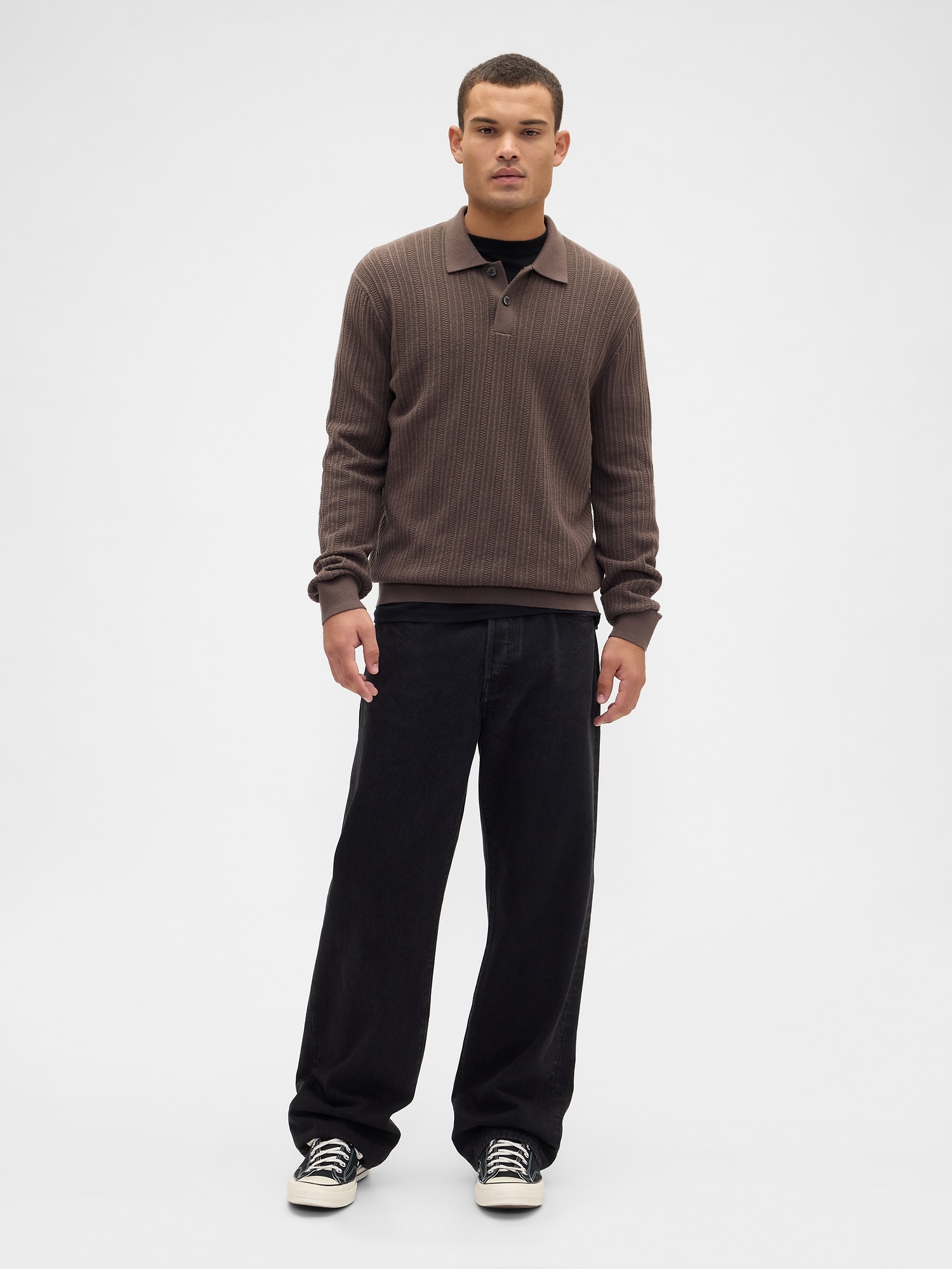 Gap Factory Textured Sweater Polo Shirt Shirt In Brown