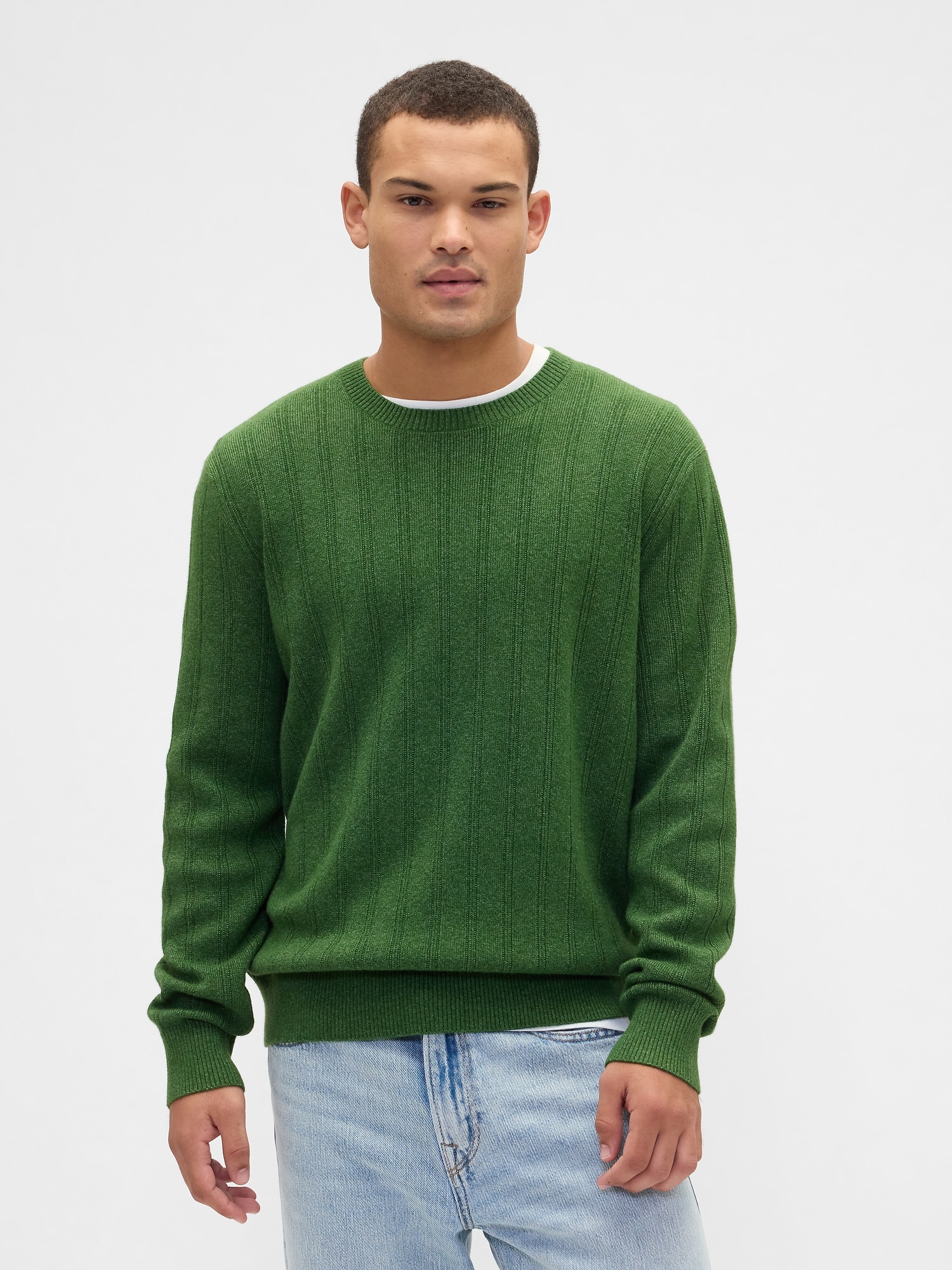CashSoft Ribbed Crewneck Sweater - Douglas Fir Green