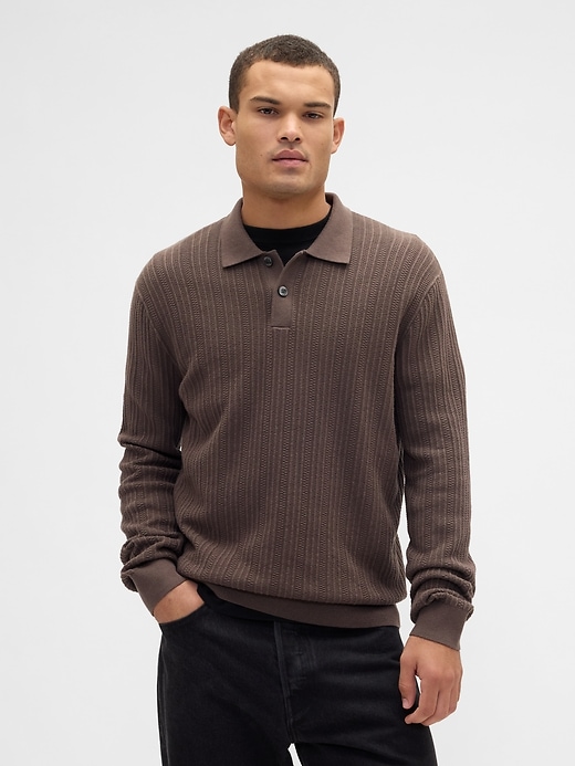 Image number 1 showing, Textured Sweater Polo Shirt