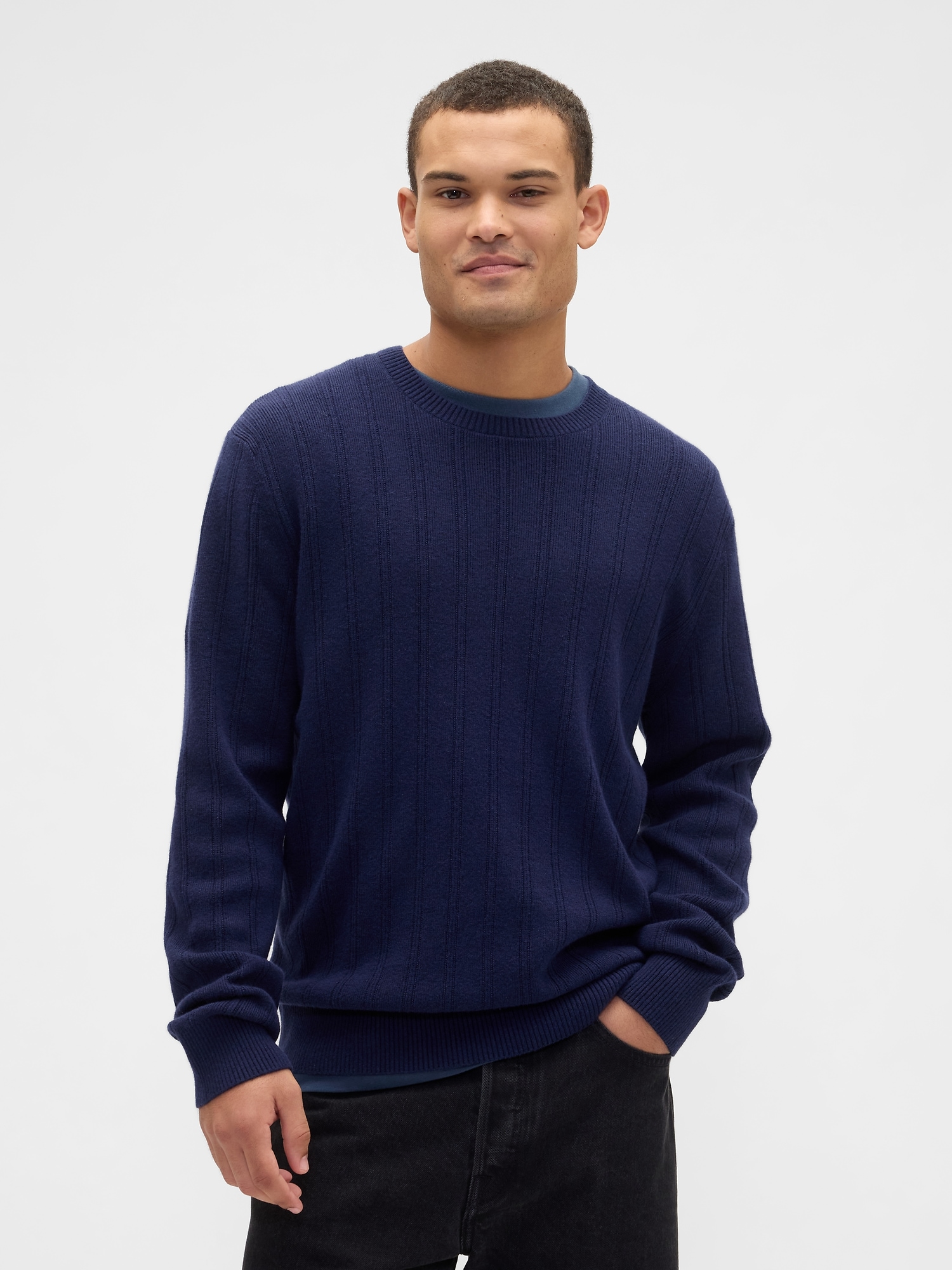 CashSoft Ribbed Crewneck Sweater - Navy Uniform