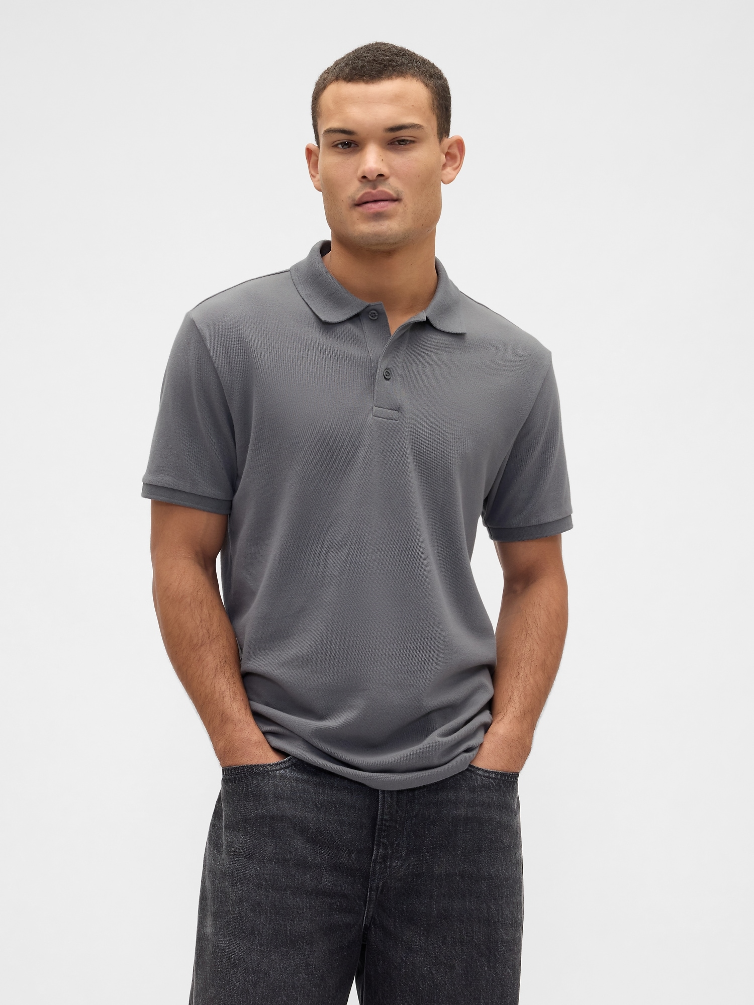 Stretch Pique Polo Shirt - Gray