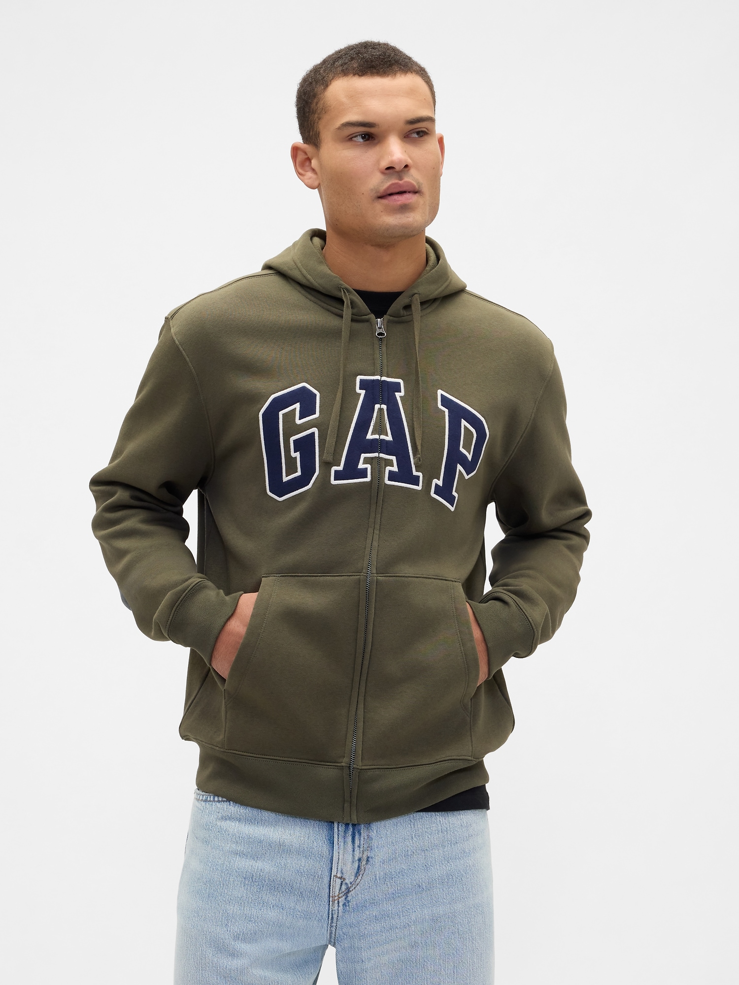 Relaxed Gap Logo Zip Hoodie - Black Moss