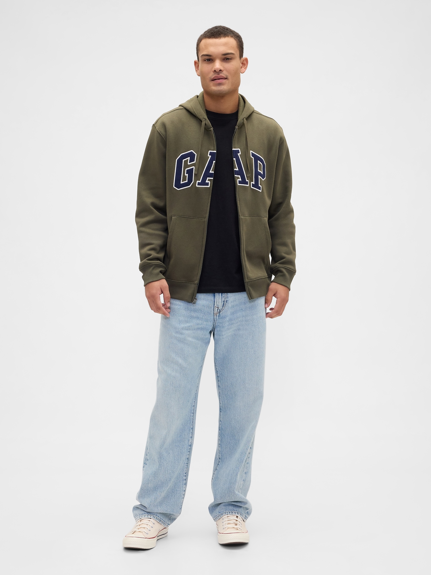 Gap Factory Relaxed Gap Logo Zip Hoodie In Green