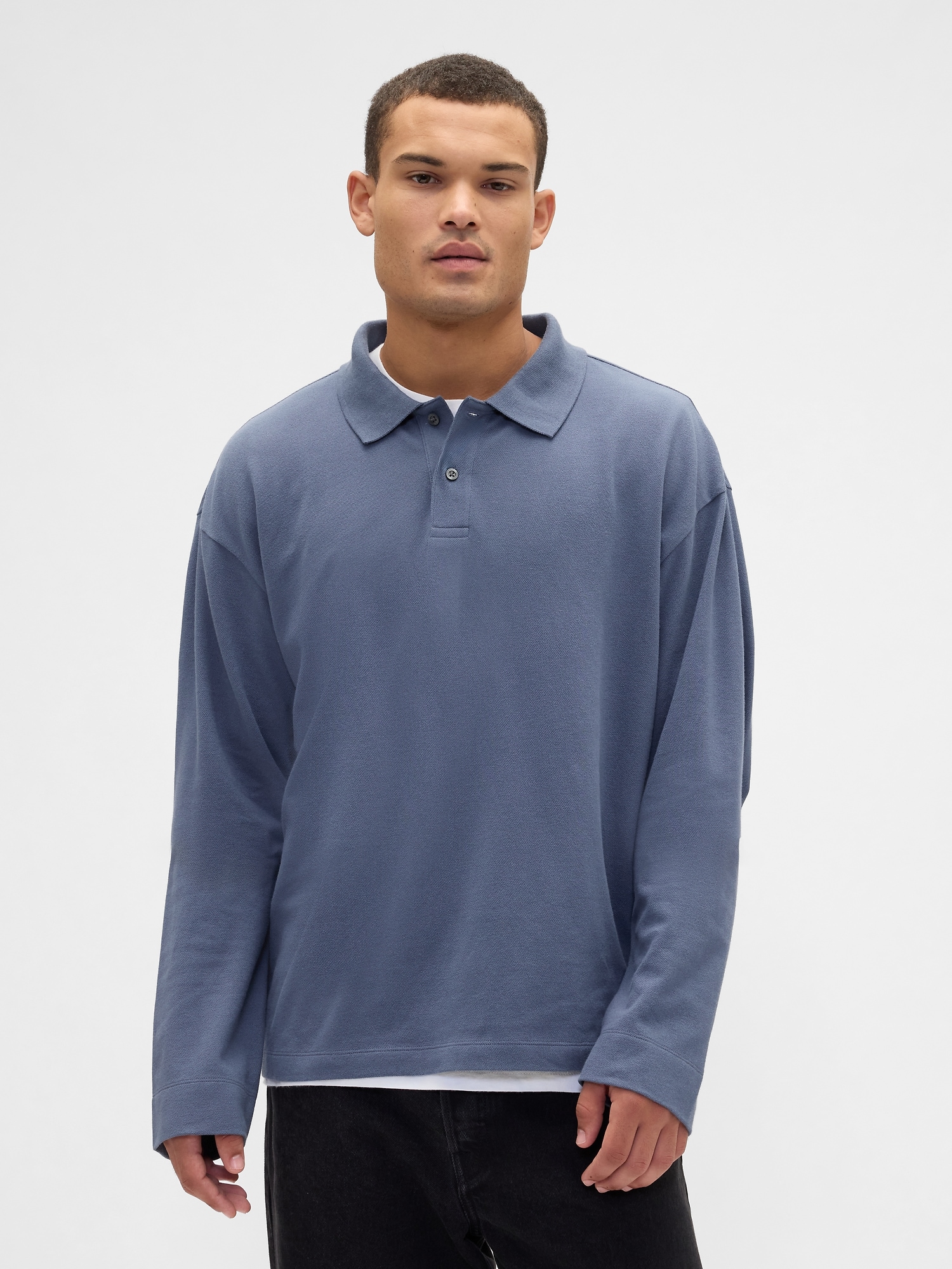 Boxy Stretch Pique Polo Shirt - Blue Ridge