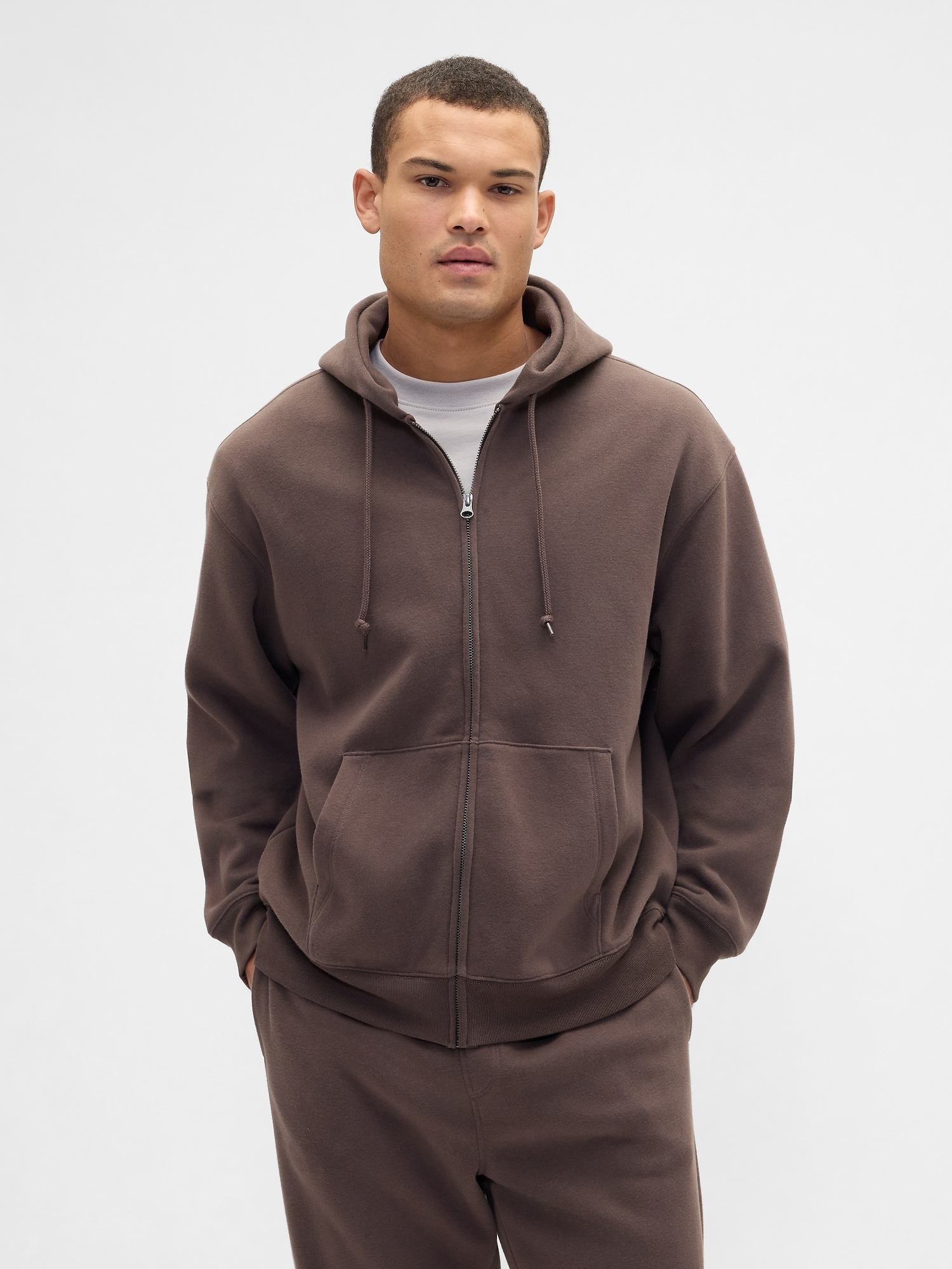 Vintage Soft Oversized Zip Hoodie - New Brown