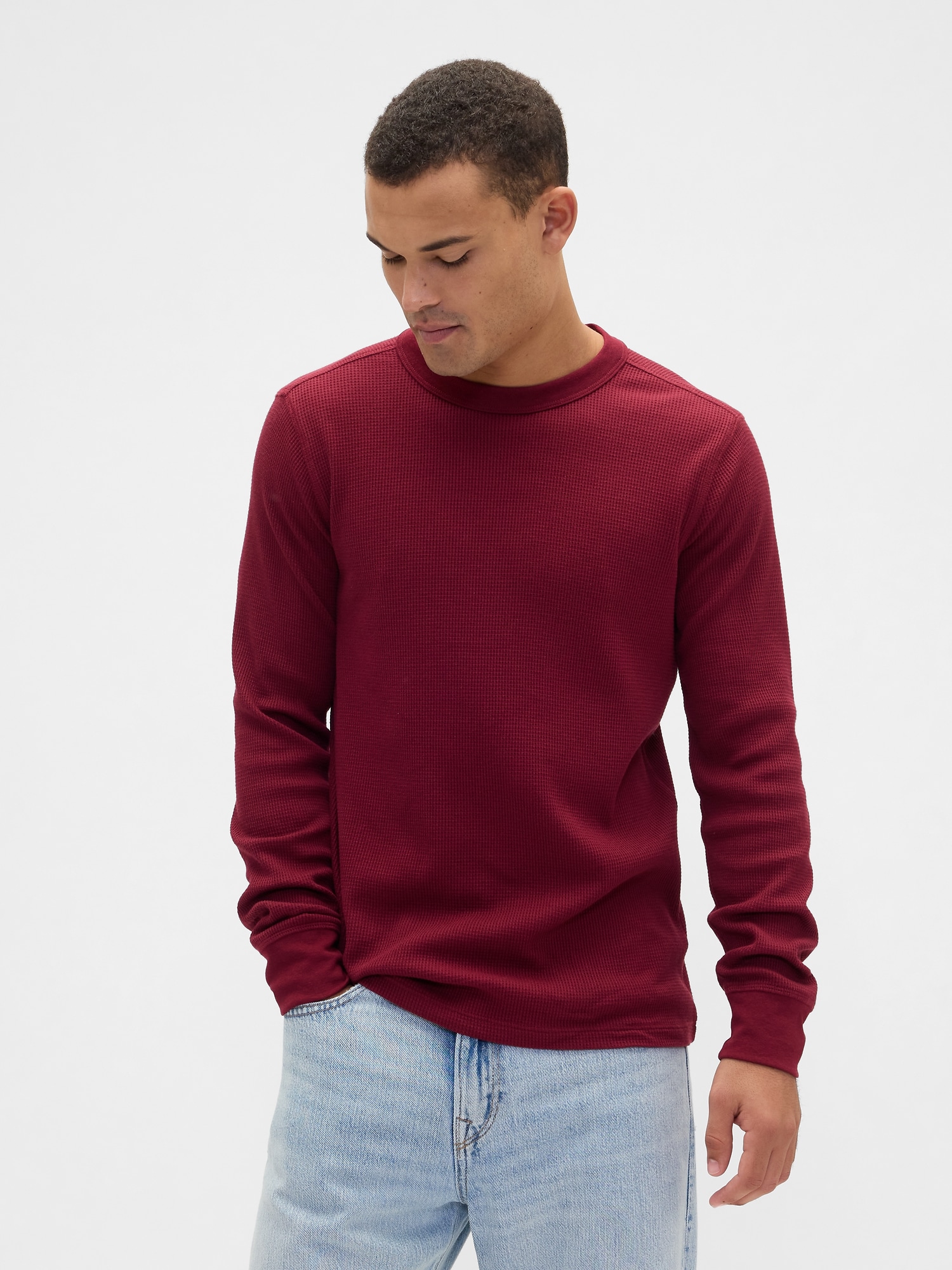 Waffle-Knit Crewneck T-Shirt - Red Delicious