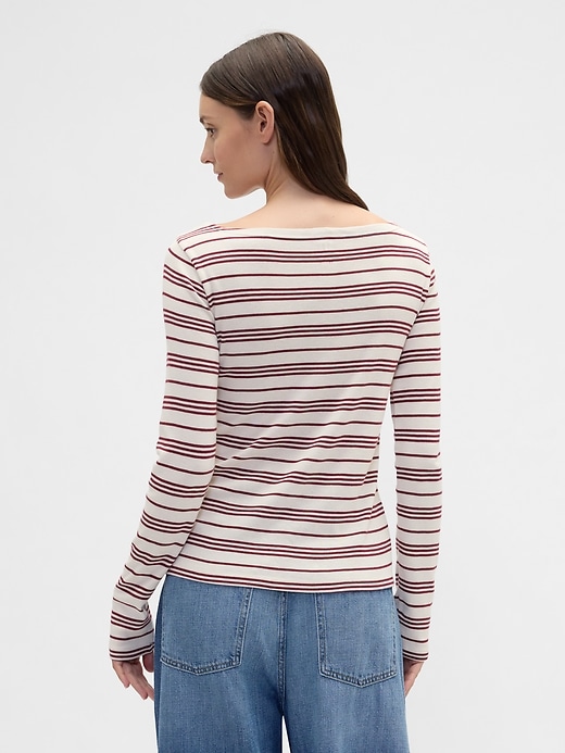 Image number 2 showing, Modern Ribbed Stripe Boatneck T-Shirt