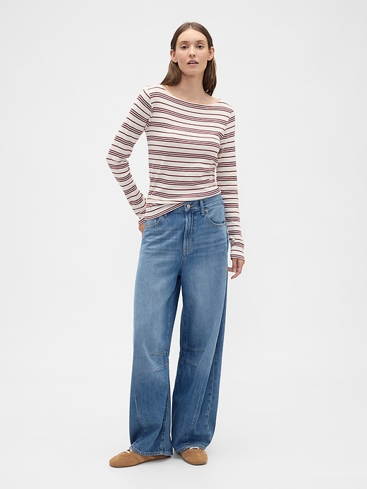 Image number 3 showing, Modern Ribbed Stripe Boatneck T-Shirt