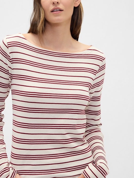 Image number 4 showing, Modern Ribbed Stripe Boatneck T-Shirt