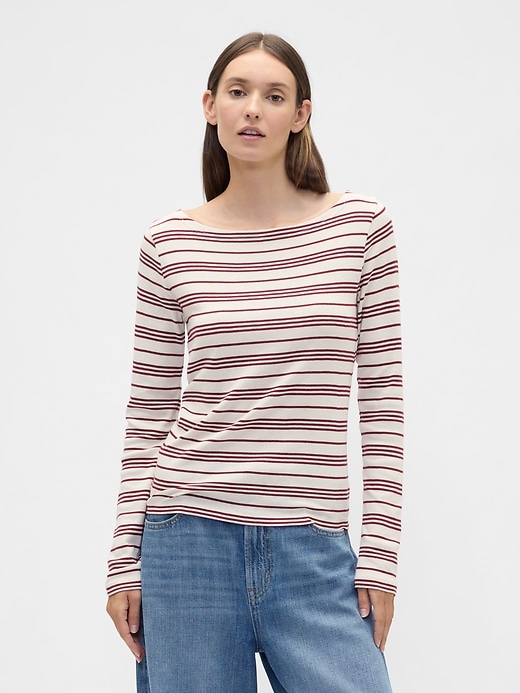 Image number 1 showing, Modern Ribbed Stripe Boatneck T-Shirt