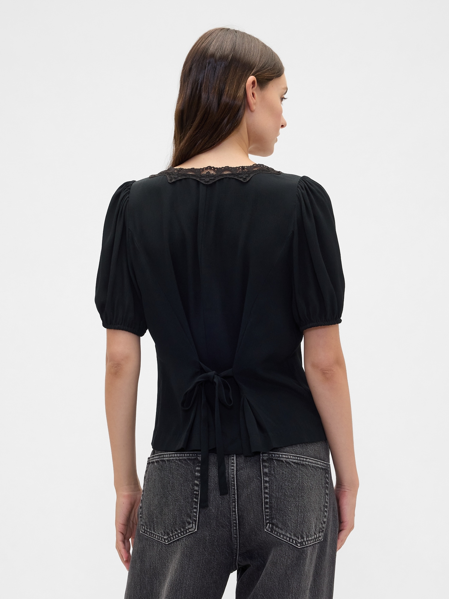 Gap Factory Crepe V-neck Top In Black