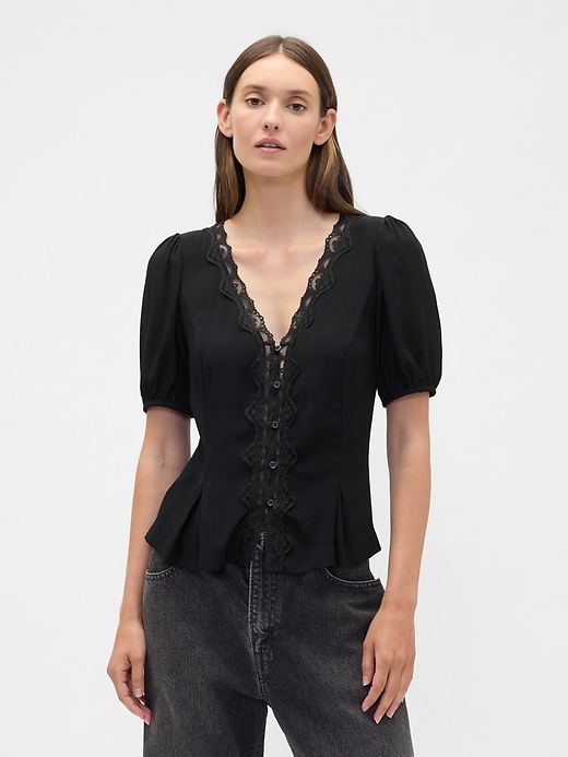 Image number 1 showing, Crepe V-Neck Top
