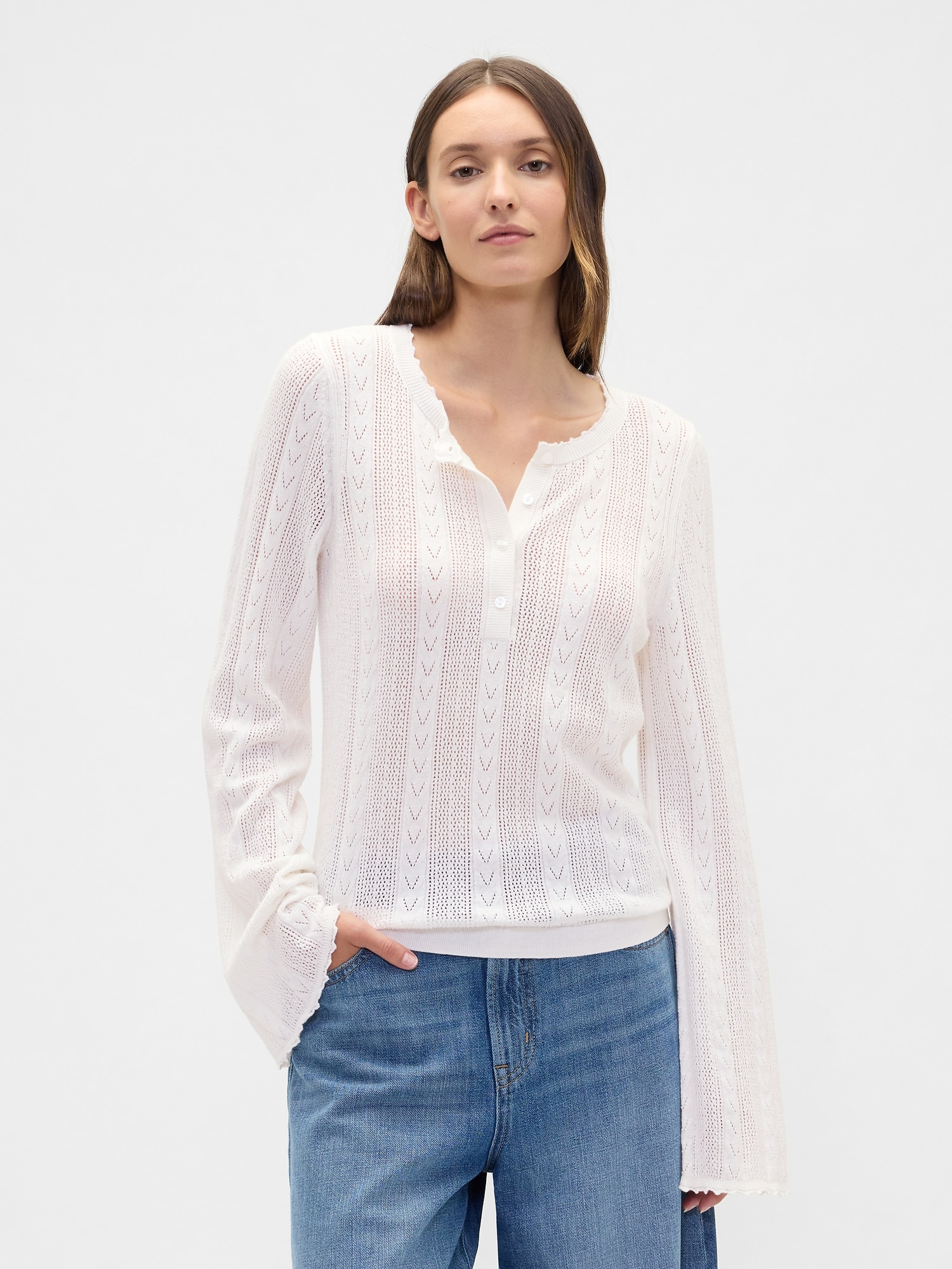 Pointelle Henley Top - Off White Milk