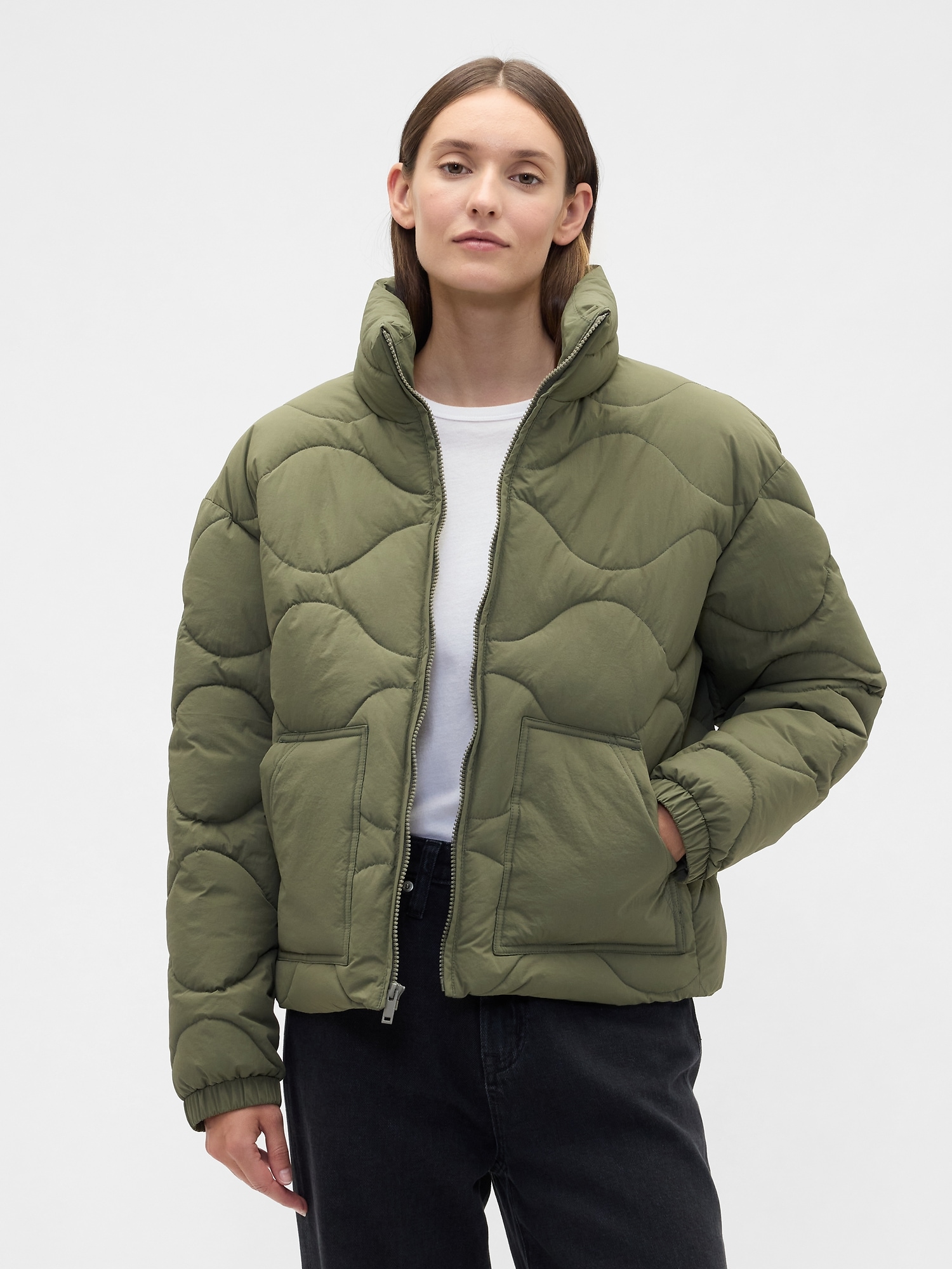 Relaxed Quilted Nylon Jacket - Olive Night