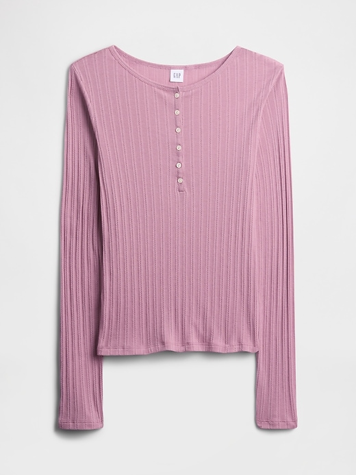 Image number 5 showing, Ribbed Pointelle Henley T-Shirt