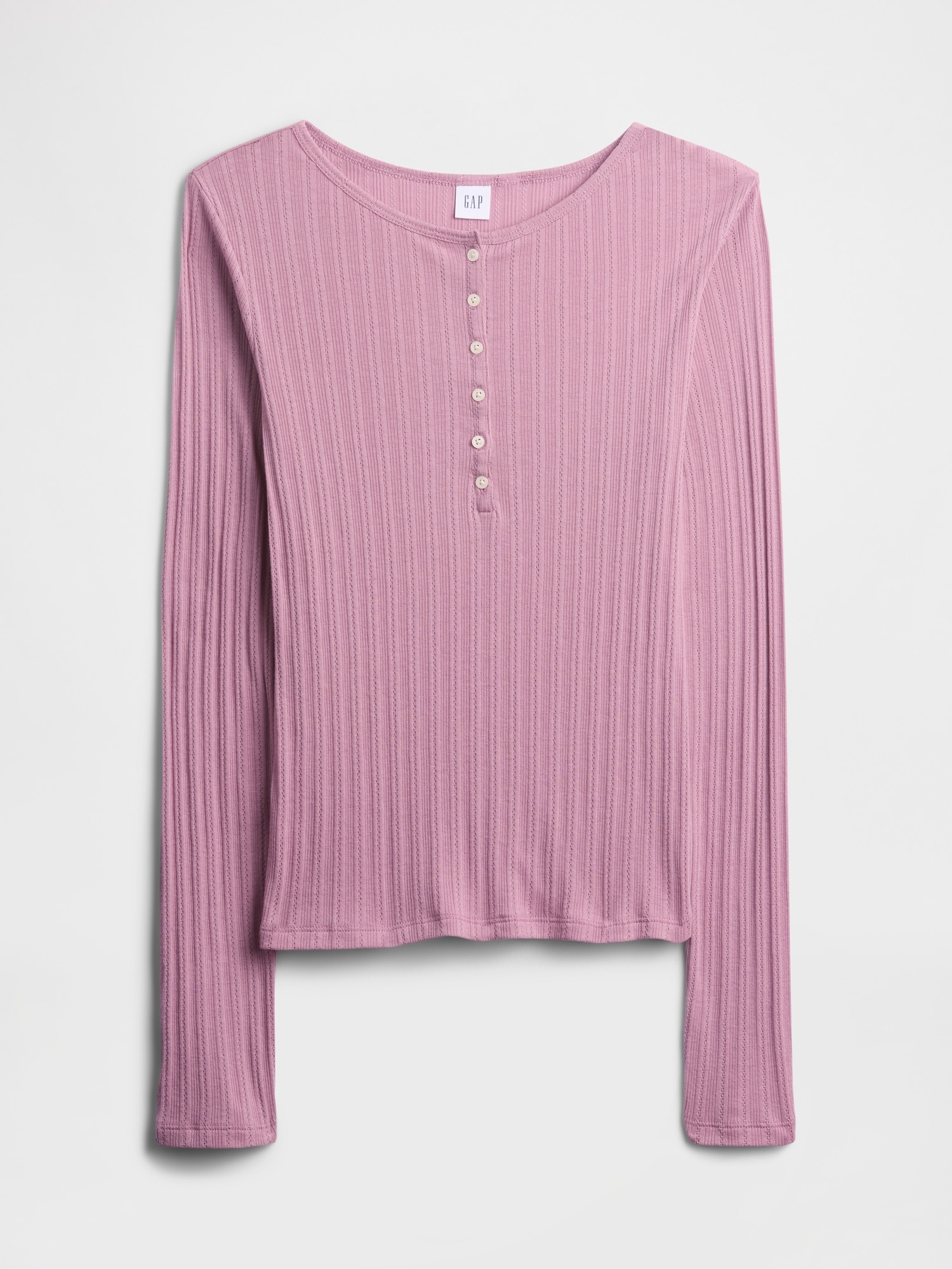 Gap Factory Ribbed Pointelle Henley T-shirt In Pink
