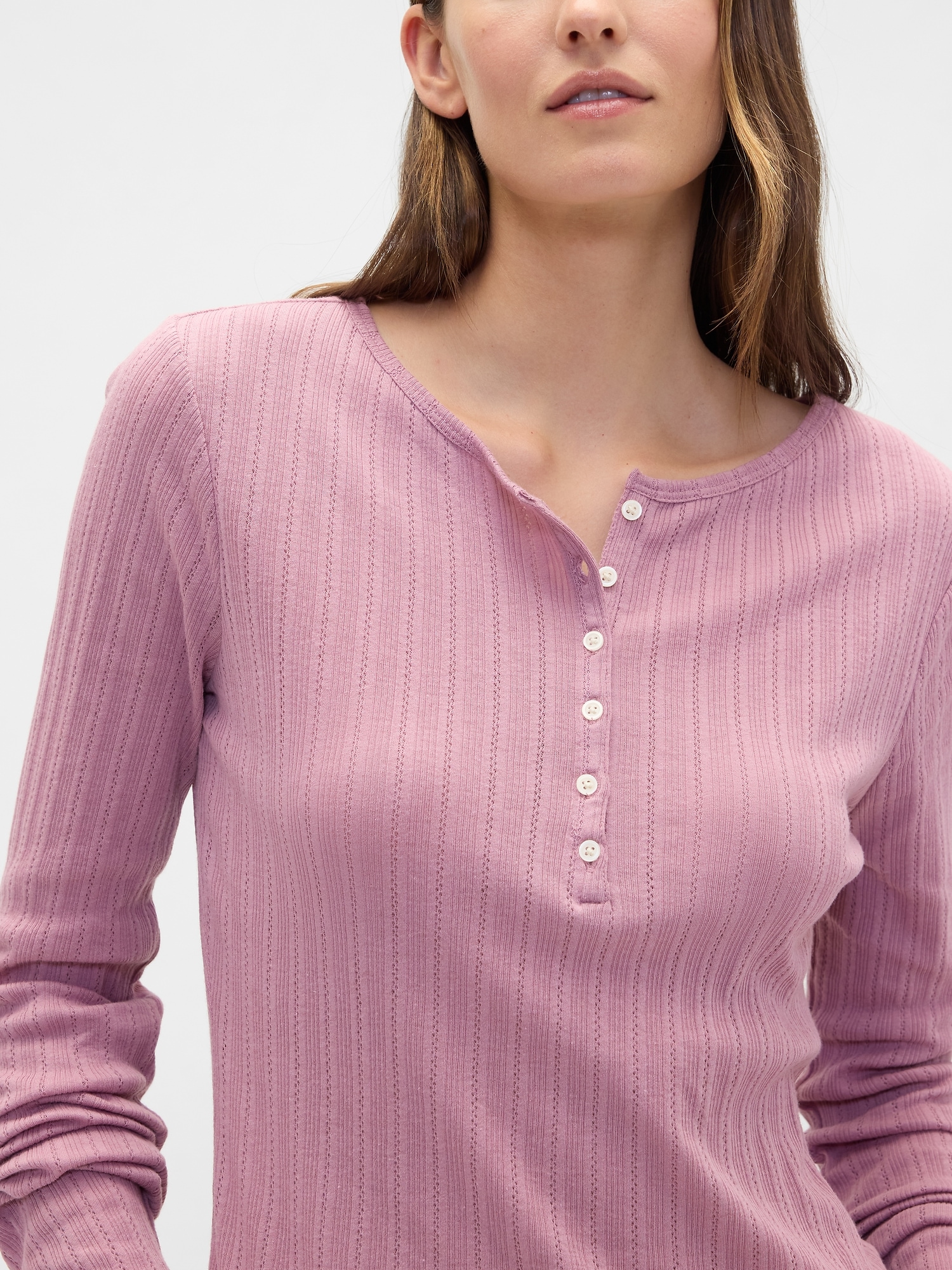 Gap Factory Ribbed Pointelle Henley T-shirt In Pink