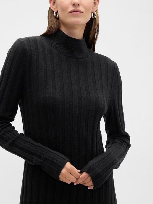 Image number 3 showing, CashSoft Ribbed Mockneck Midi Dress
