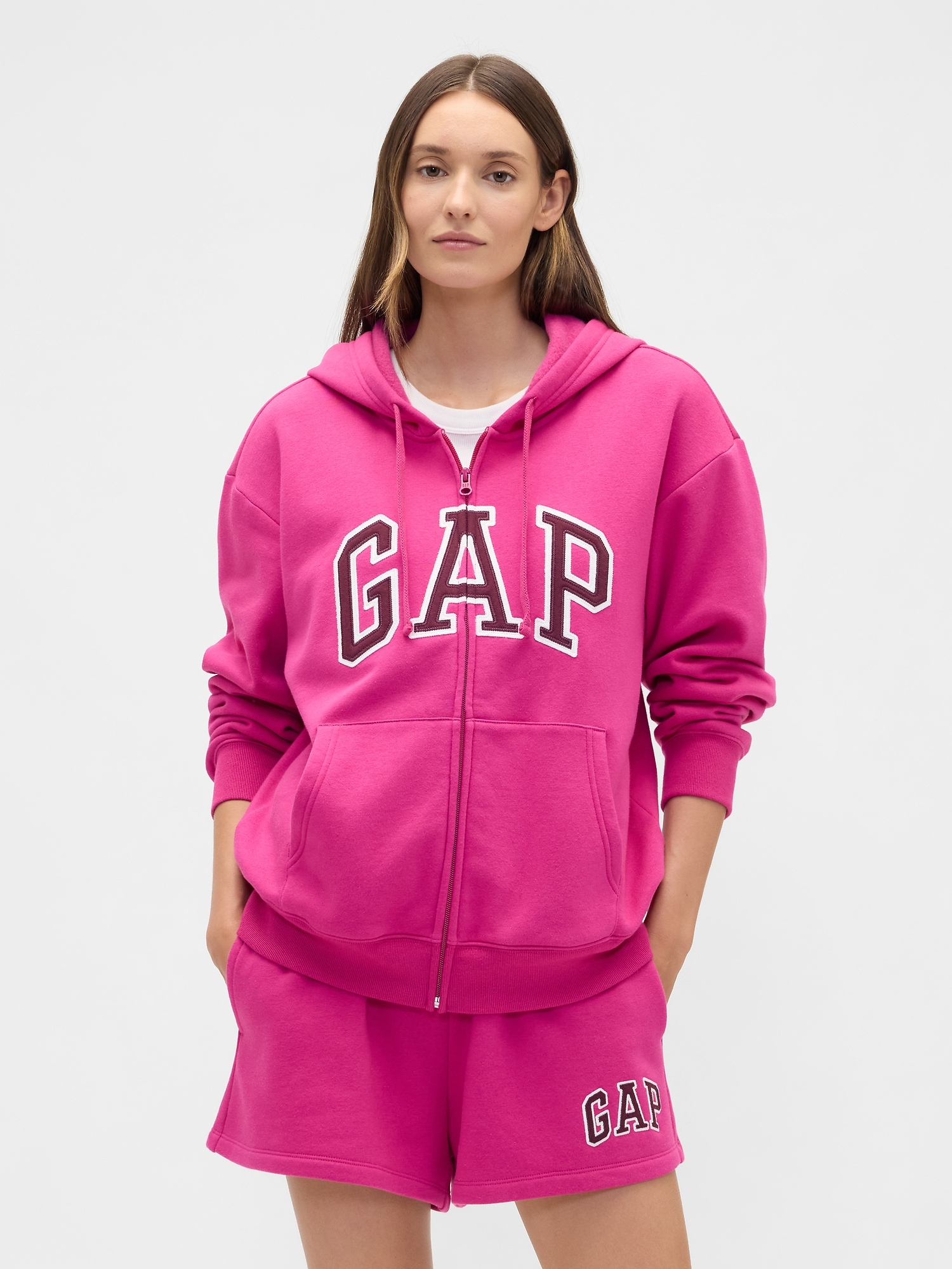Relaxed Gap Logo Zip Hoodie - Bright Fuchsia Pink