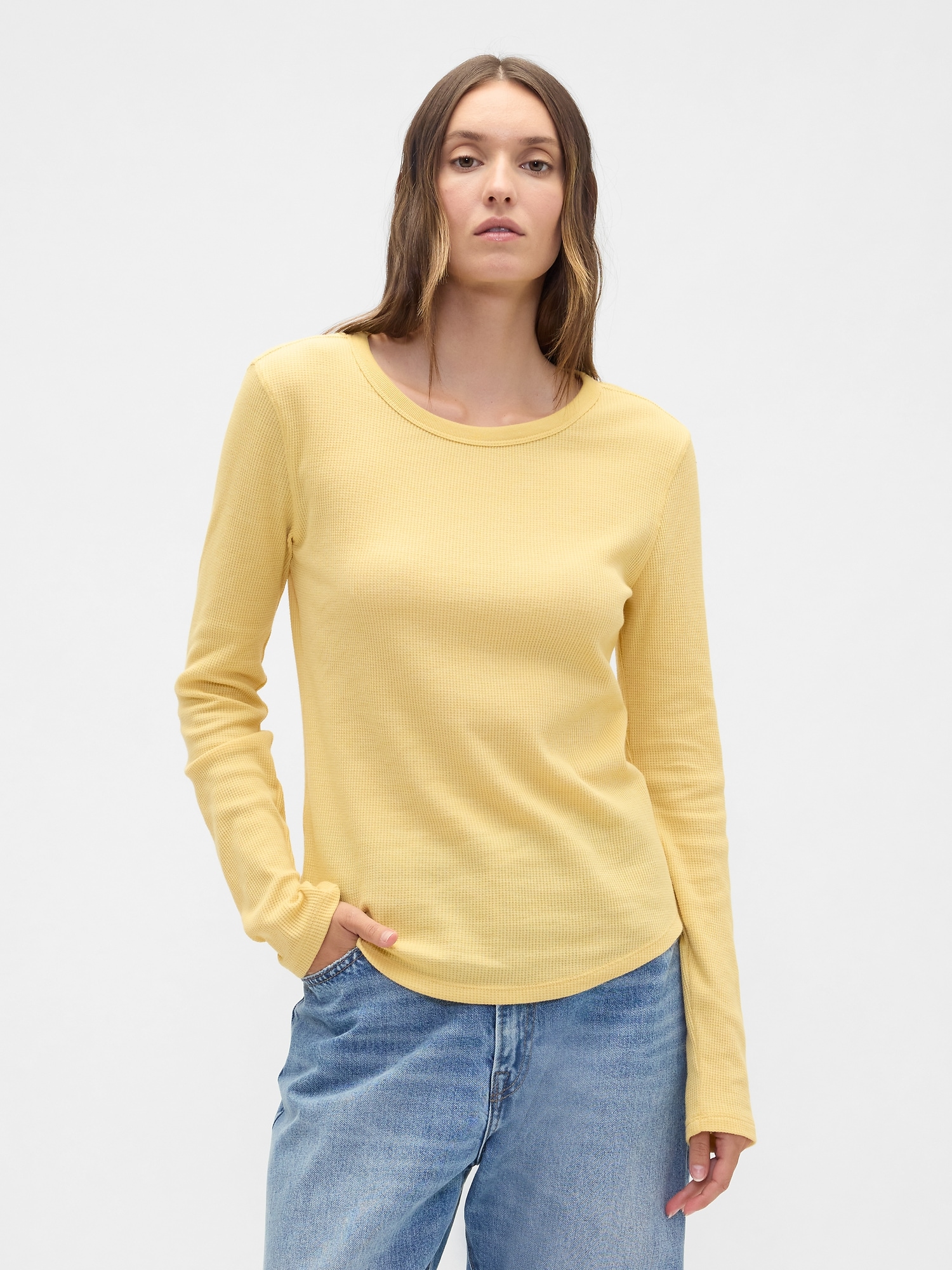 Waffle-Knit Crewneck T-Shirt - French Almond Yellow