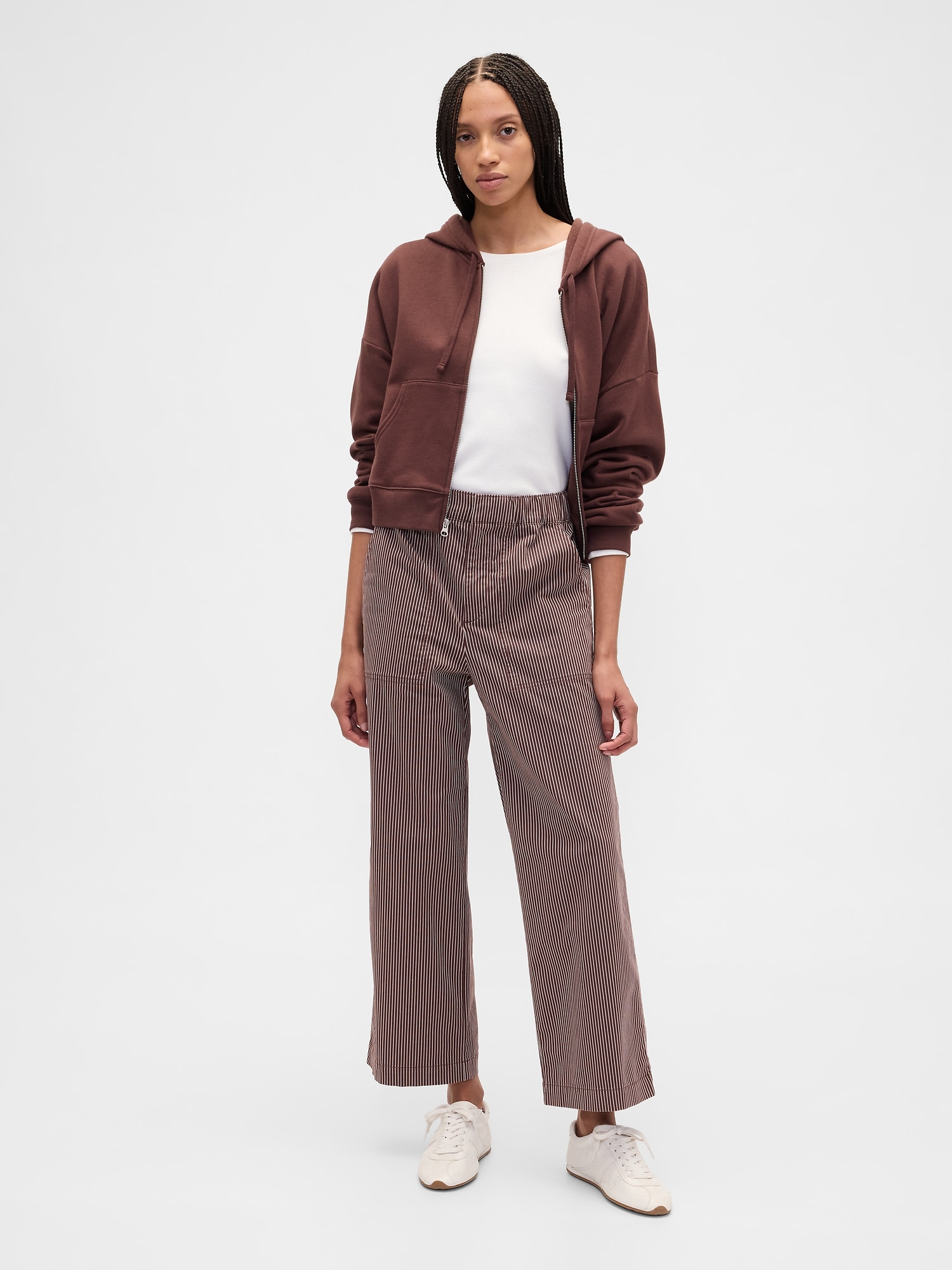High Rise Easy Stripe Wide-Leg Khakis - Brown Stripe