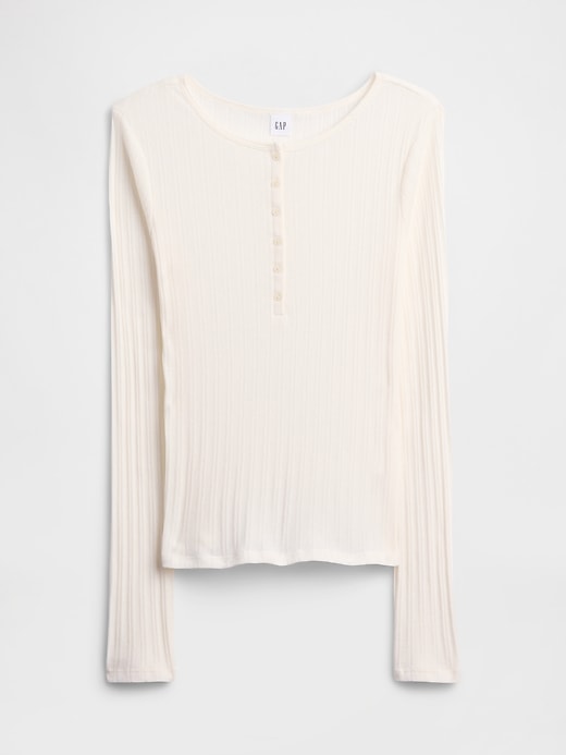 Image number 5 showing, Ribbed Pointelle Henley T-Shirt