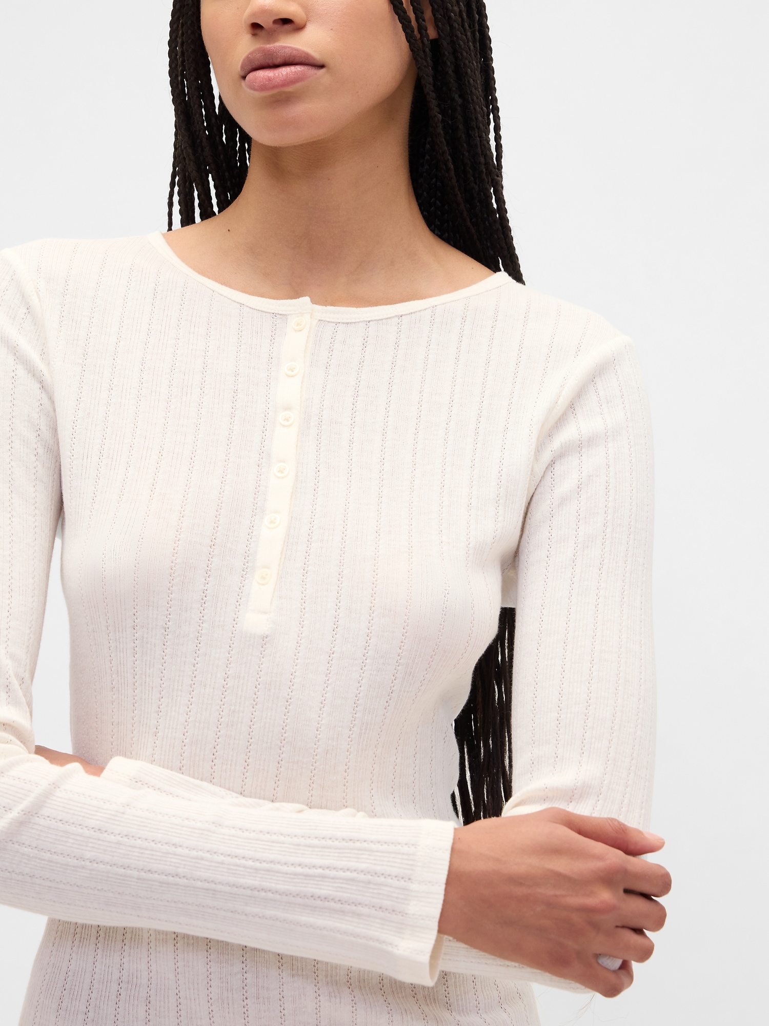 Gap Factory Ribbed Pointelle Henley T-shirt In White