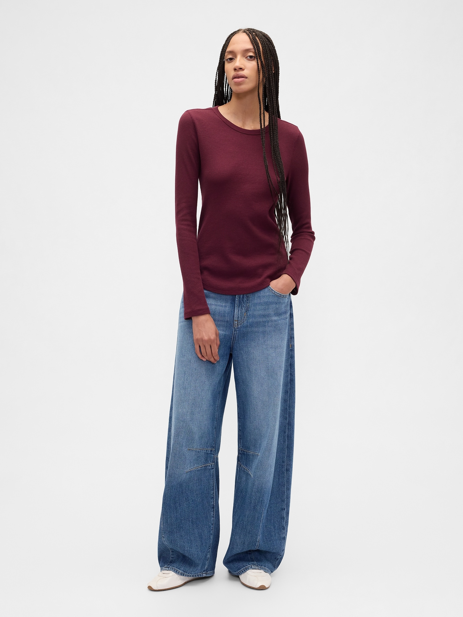 Gap Factory Waffle-knit Crewneck T-shirt In Red