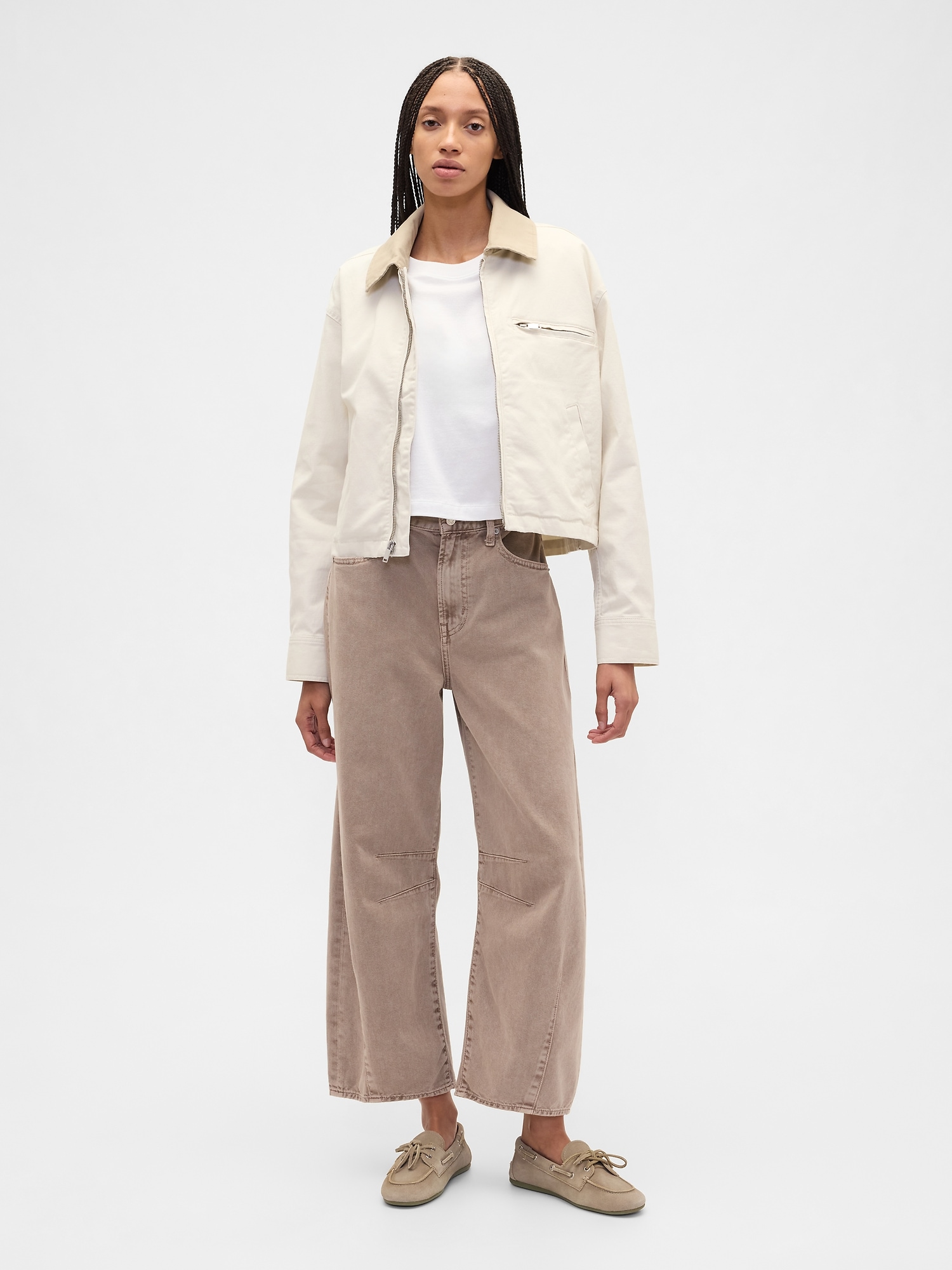 High Rise Horseshoe Crop Jeans - Mushroom
