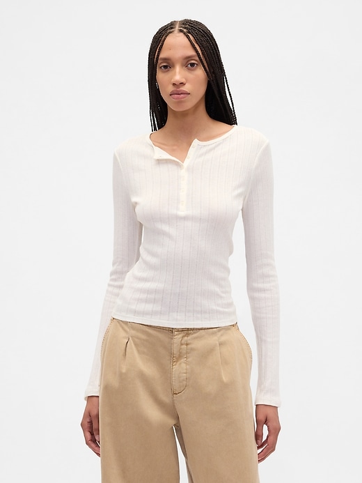 Image number 1 showing, Ribbed Pointelle Henley T-Shirt