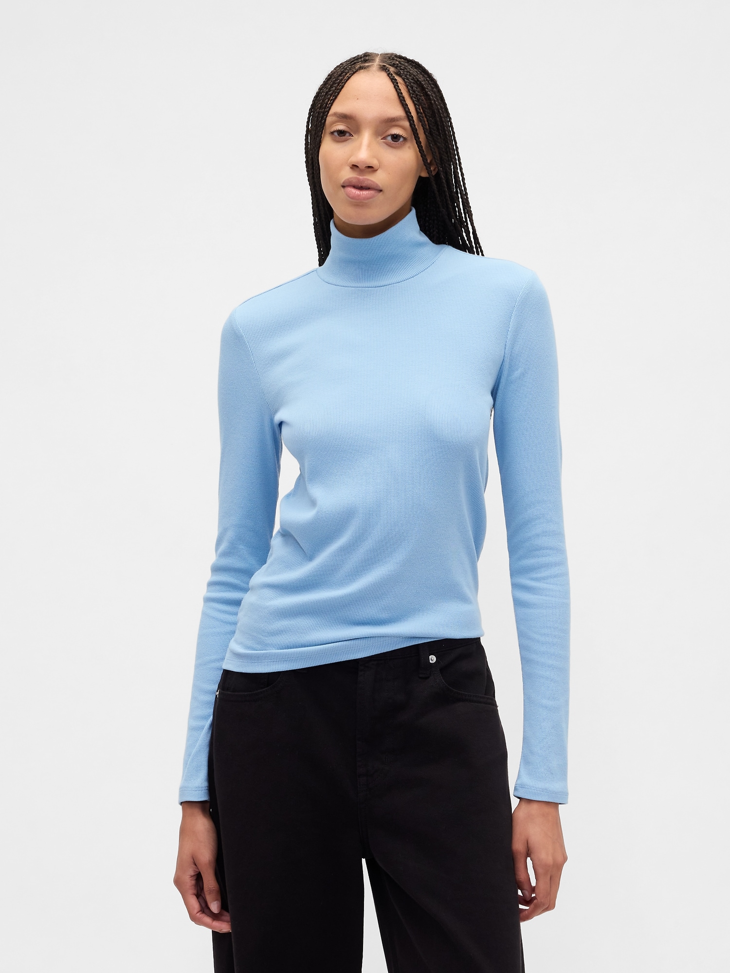 Ribbed Turtleneck T-Shirt - Bluestone