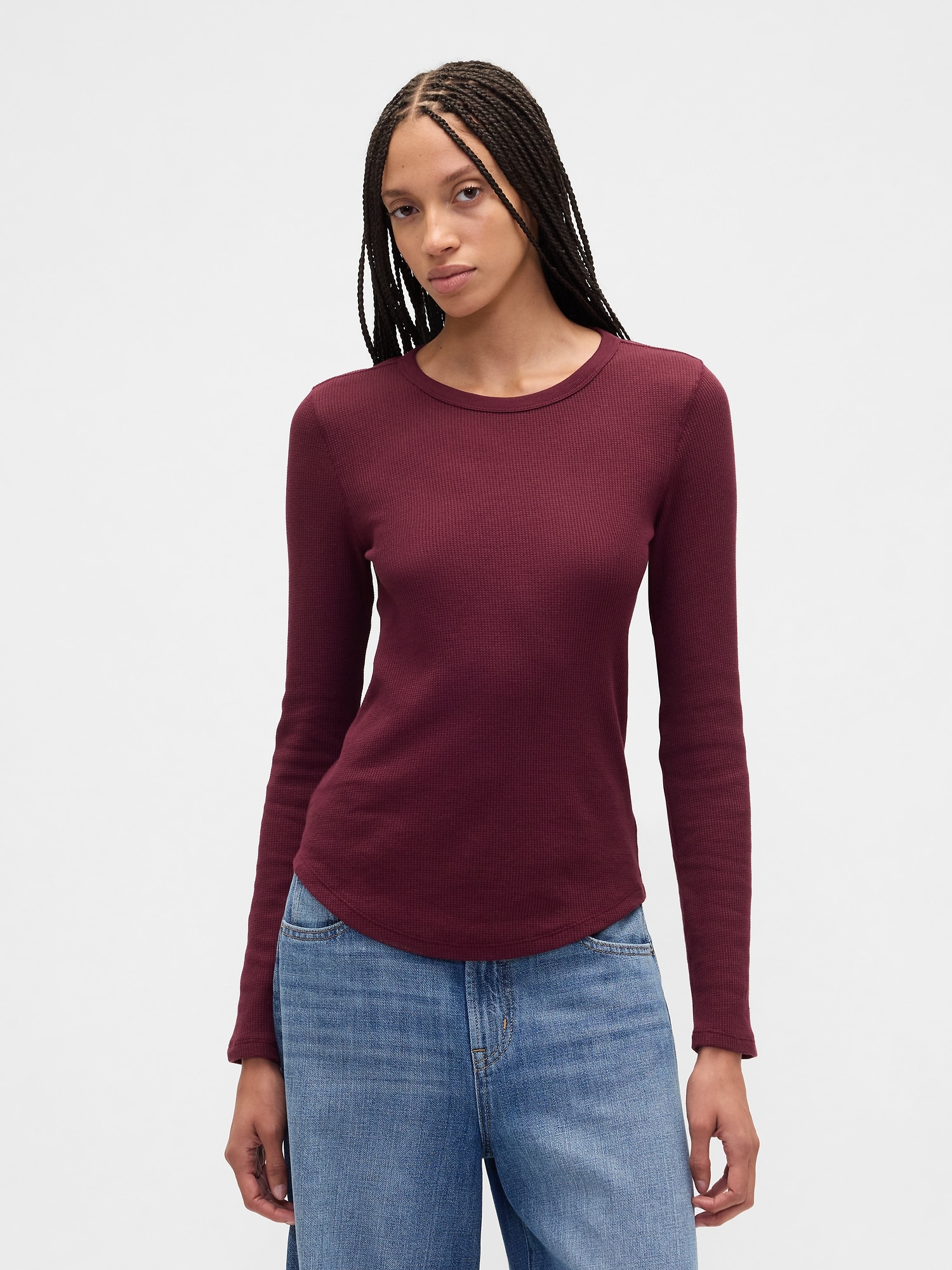 Waffle-Knit Crewneck T-Shirt - Tuscan Red