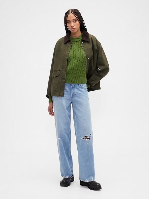 Image number 3 showing, Relaxed Cable-Knit Crewneck Sweater