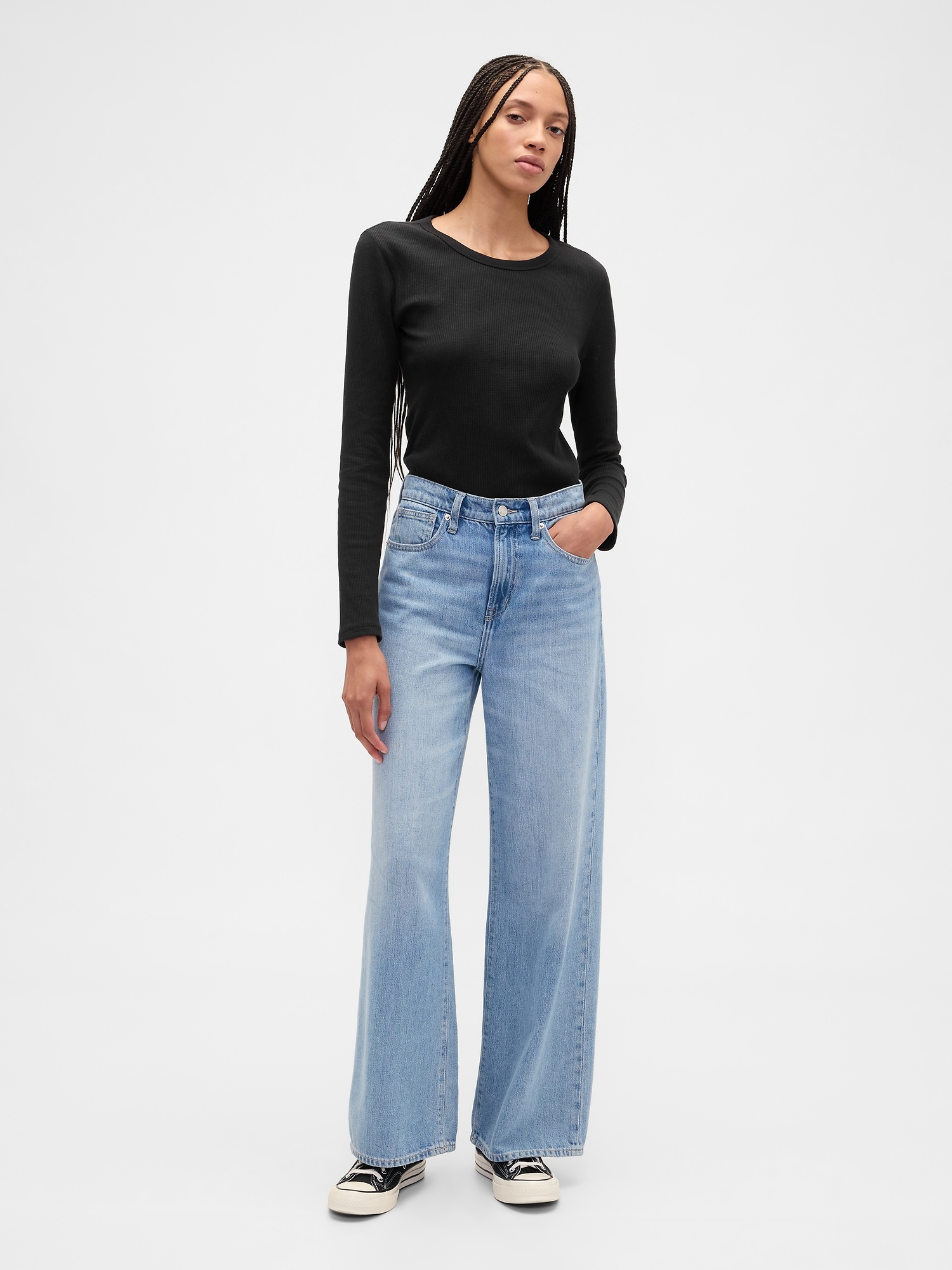 Gap Factory Waffle-knit Crewneck T-shirt In Black